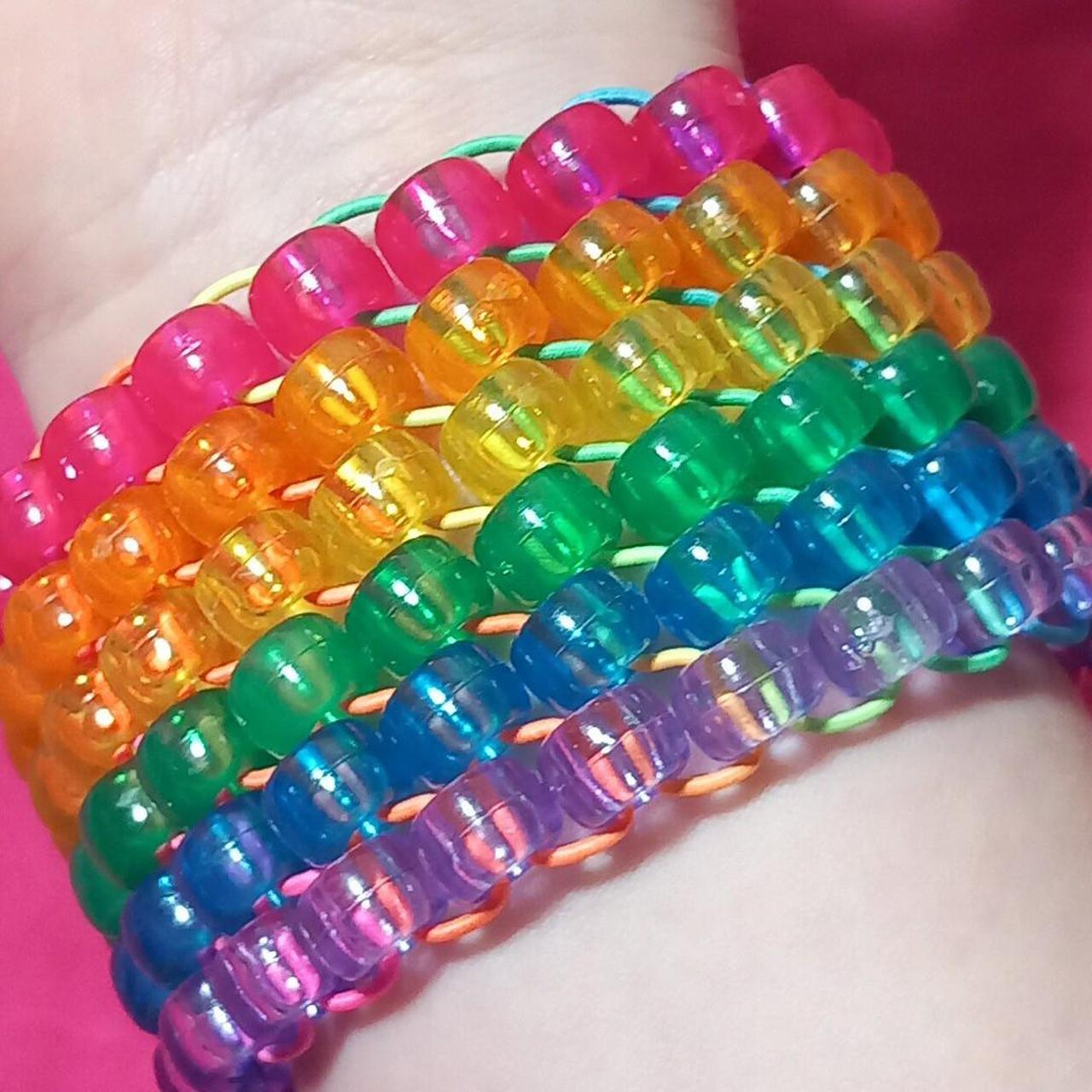 Clear/Translucent rainbow kandi cuff ~ ( About 22... - Depop