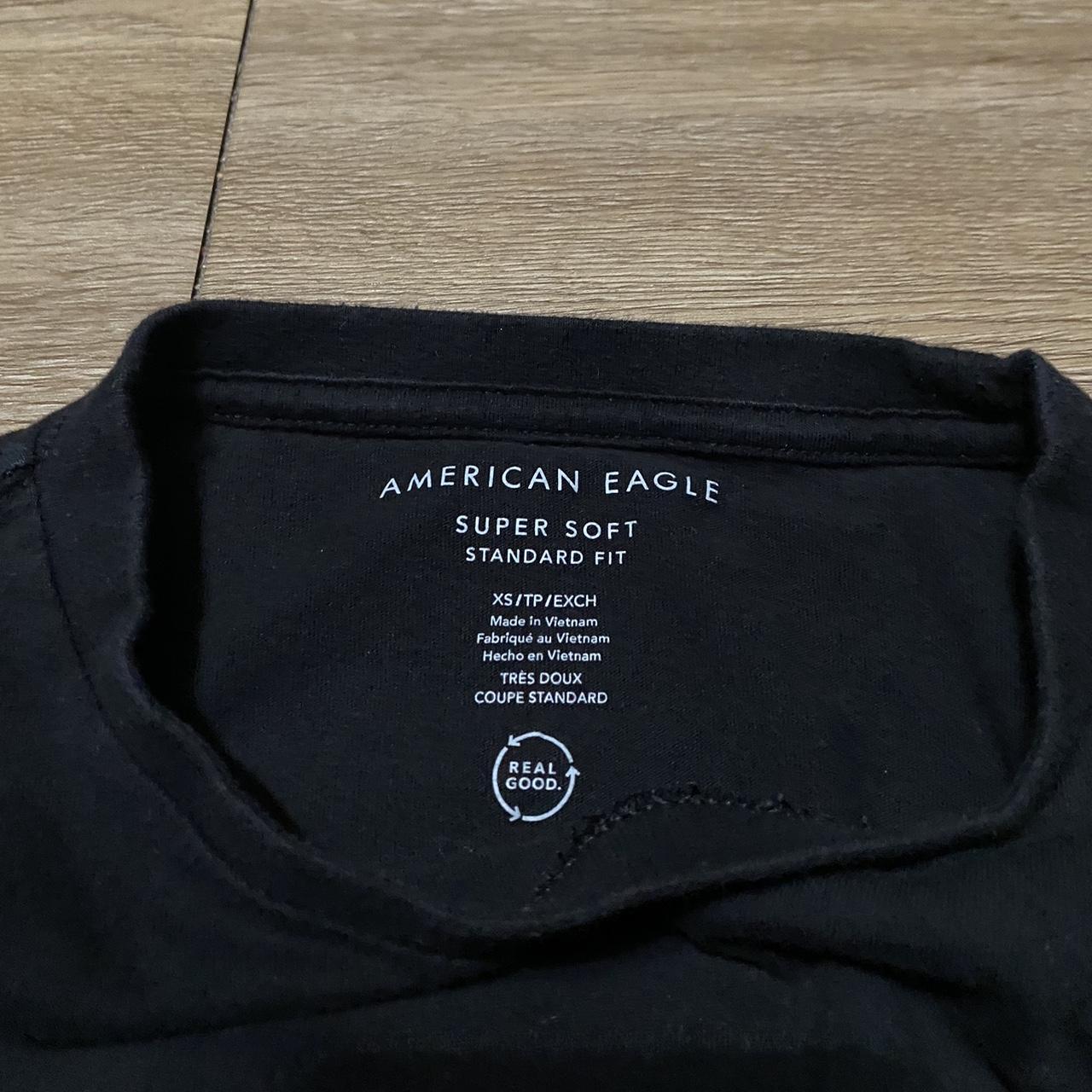 American Eagle Black T-Shirt wit Gray Logo Super... - Depop