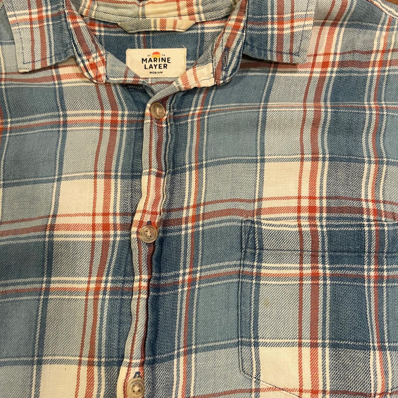 Men’s Marine Layer flannel. Blue, white, and... - Depop