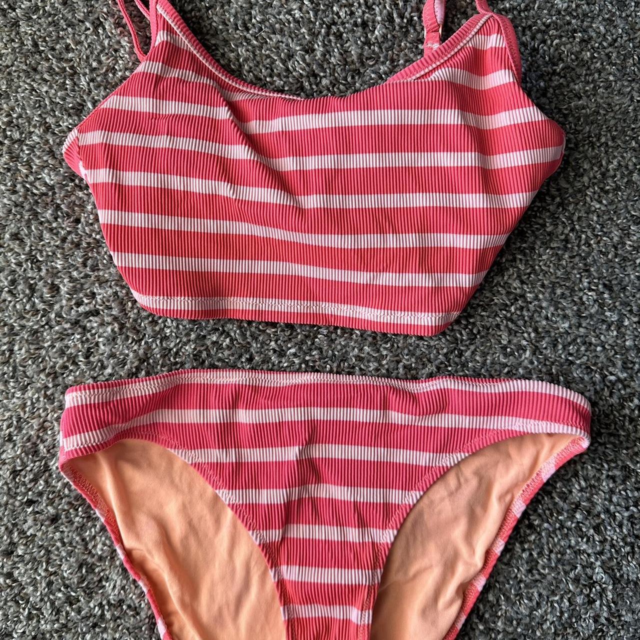 Aerie bright orange striped swimsuit bikini high