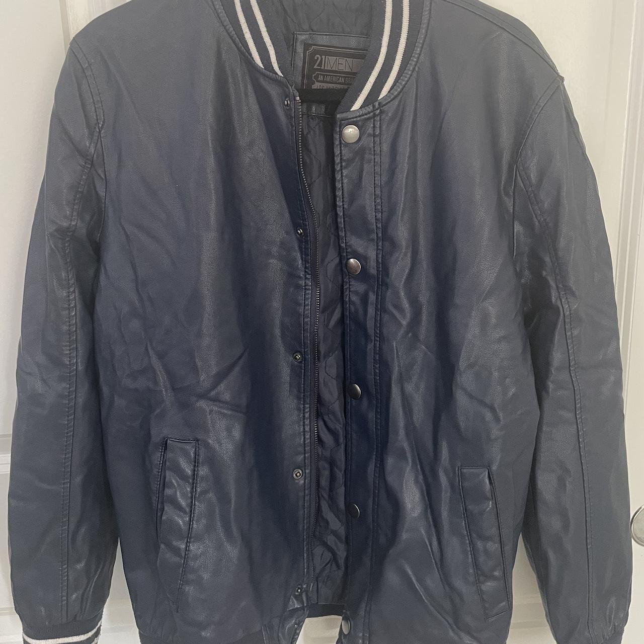 21 Men blue leather jacket - Depop
