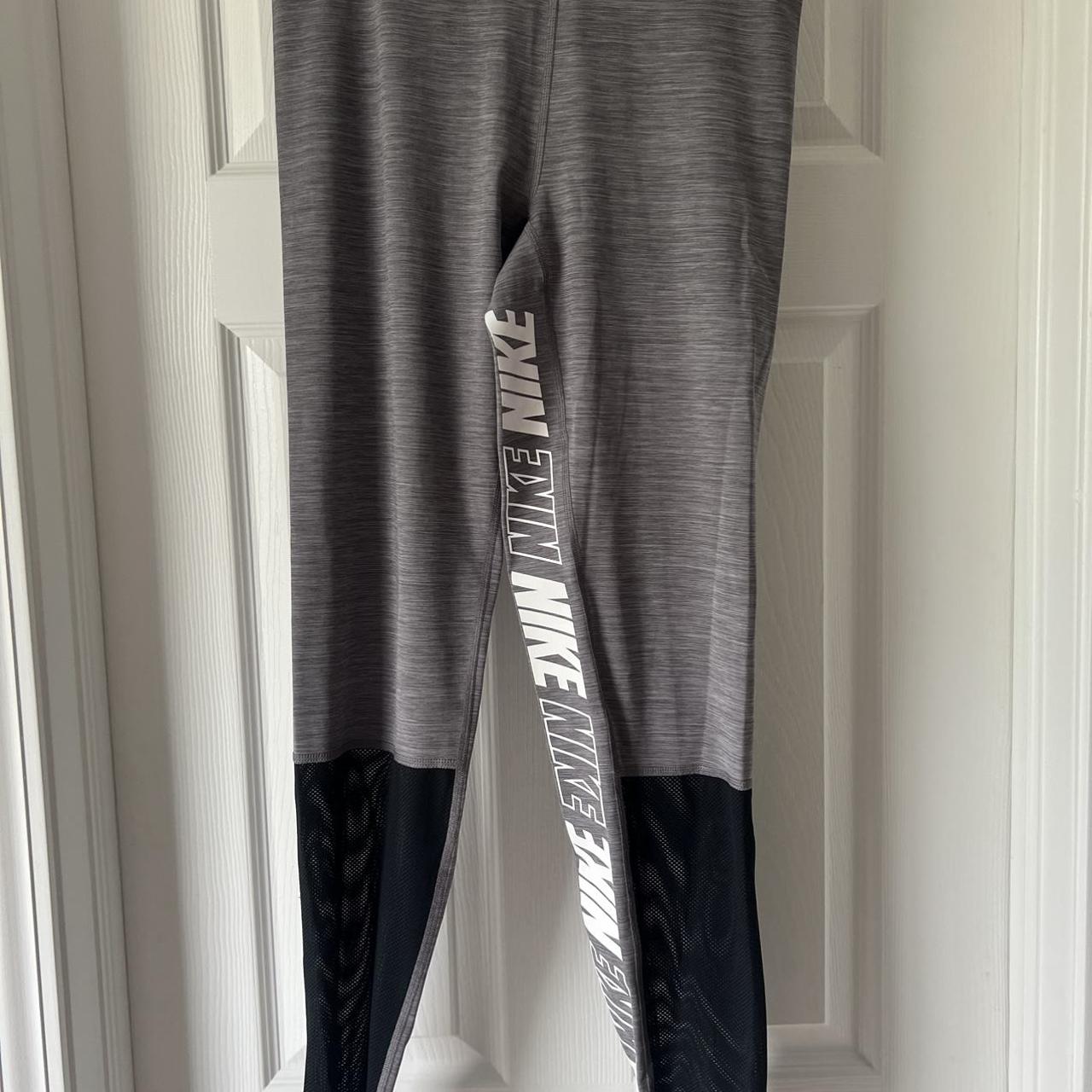 Nike light grey leggings with mesh, bought from - Depop