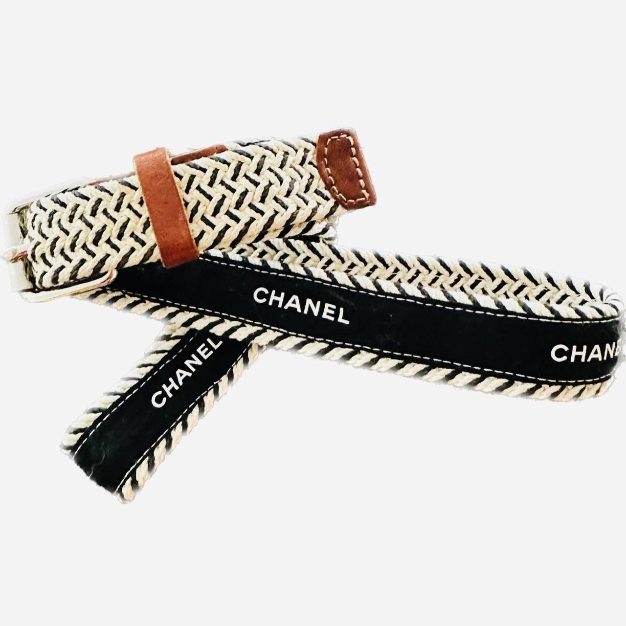 Chanel black beige white ladies braided belt. 1”W... Depop