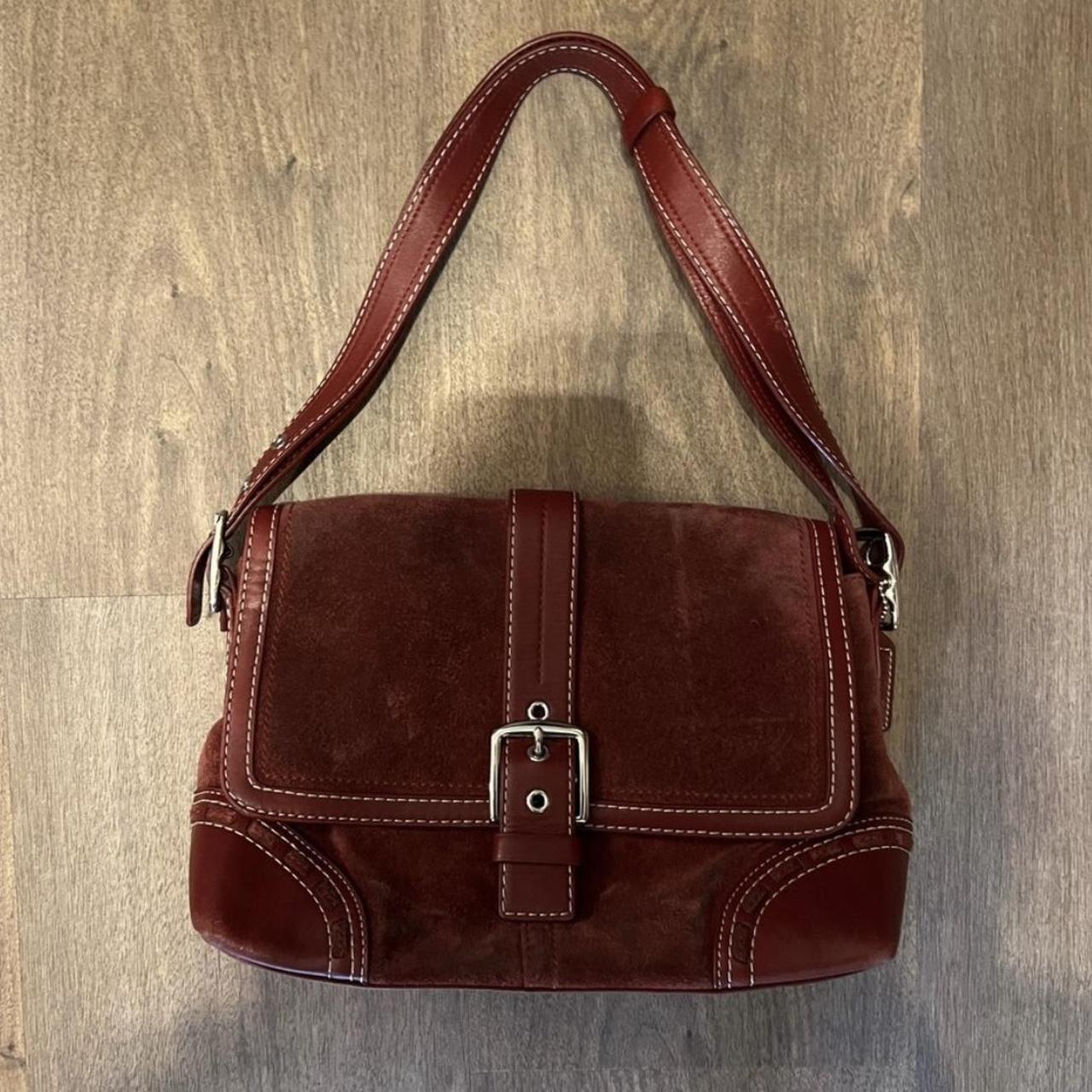 Red Suede Coach Bag with Matching Coin Purse.... - Depop