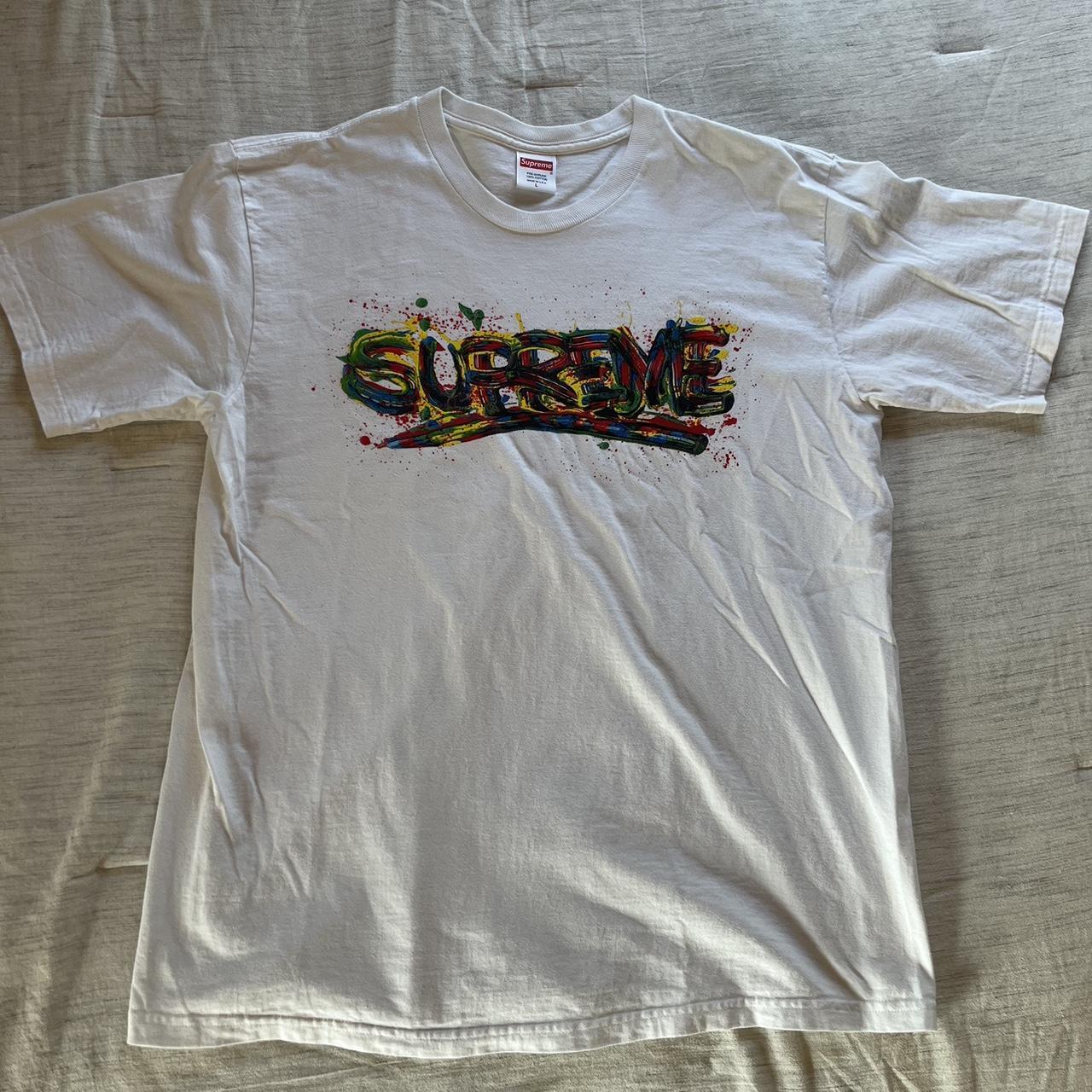 Great deal!! Supreme Paint Logo Tee - white 10/10... - Depop