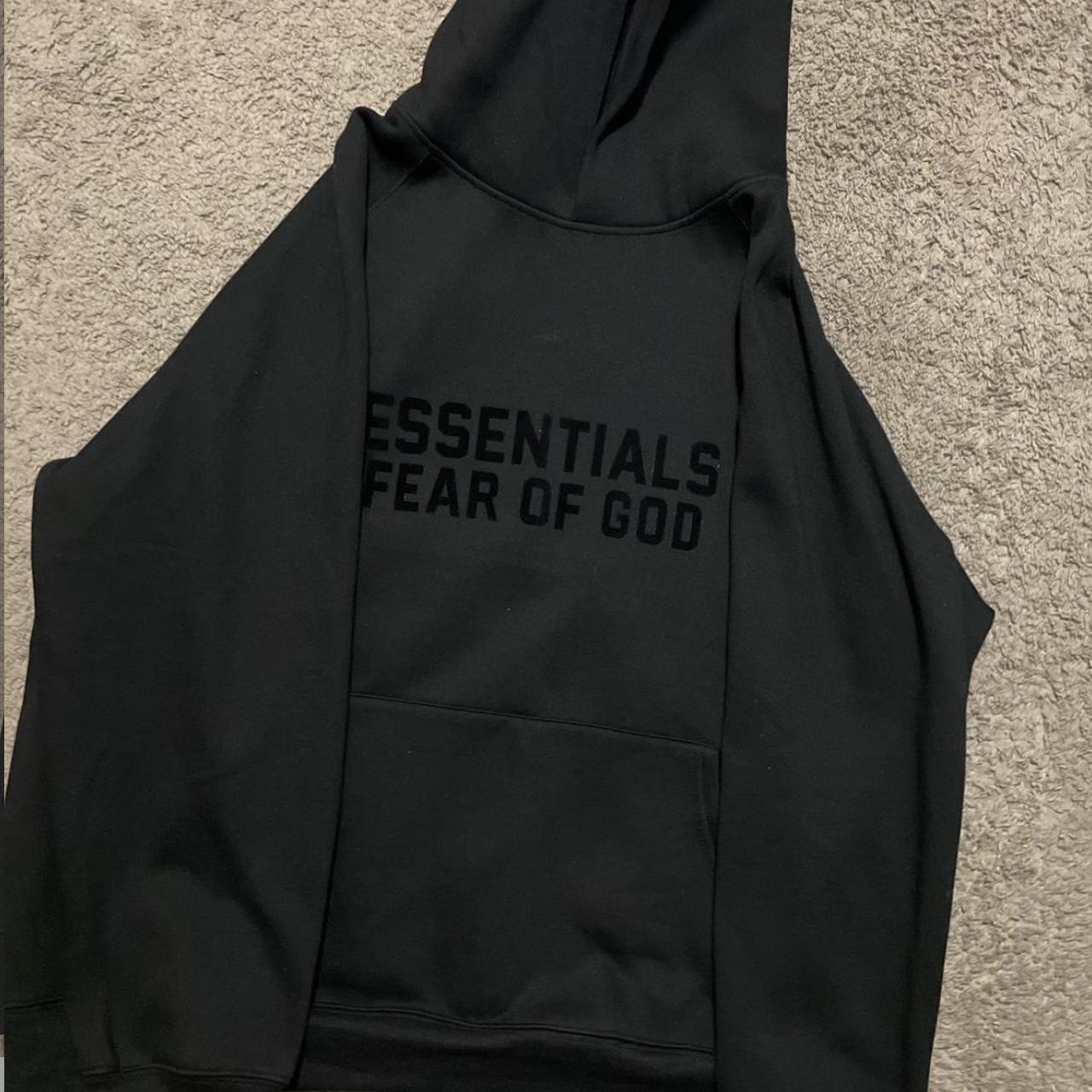 Large black on black essentials hoodie #essentials... - Depop