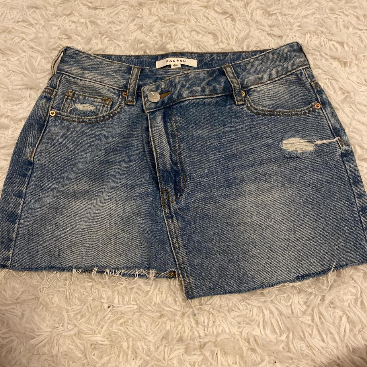 PacSun Women's Skirt - Blue - 24 – Pacsun Size 24 Asymmetrical jean skirt #jeanskirt