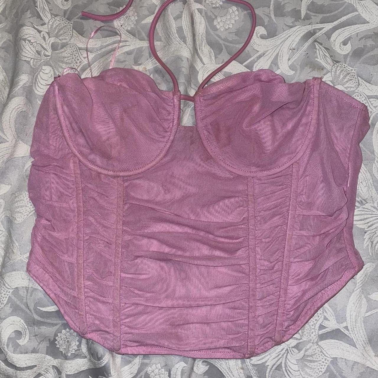 mesh pink corset top from Zara, only worn once. - Depop