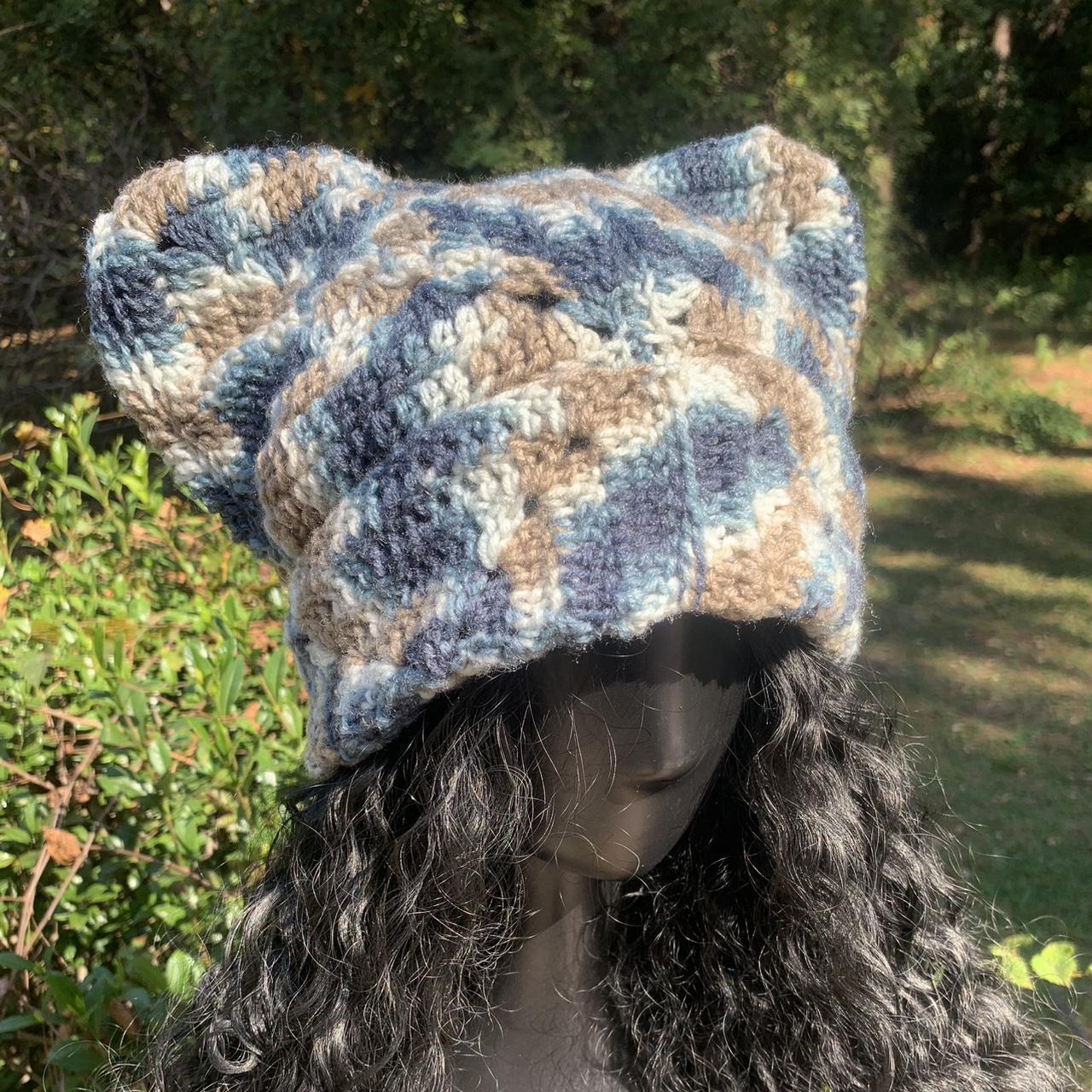 Crochet Solid Granny Square Cat Ear Beanie (Quan | Depop