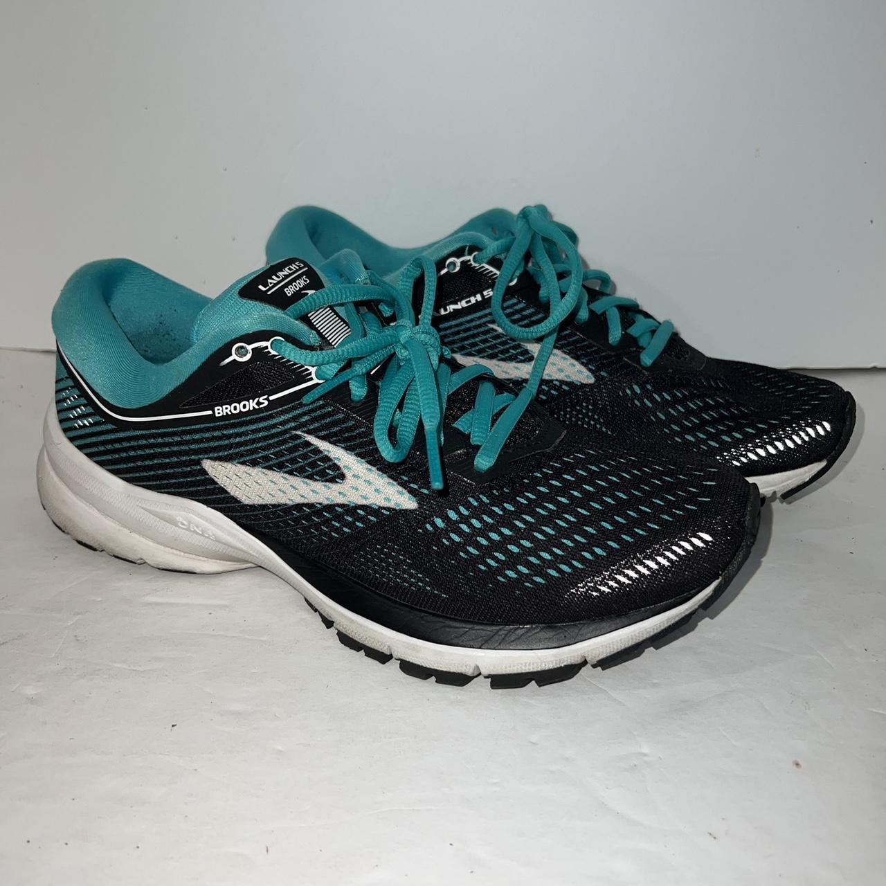 BROOKS Launch 5 Womens Size 7.5 Black Aqua Blue... - Depop