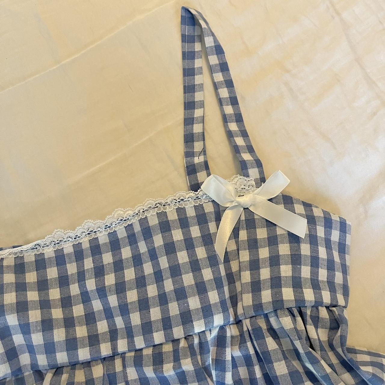 blue gingham top 🧺 the cutest blue and white... - Depop