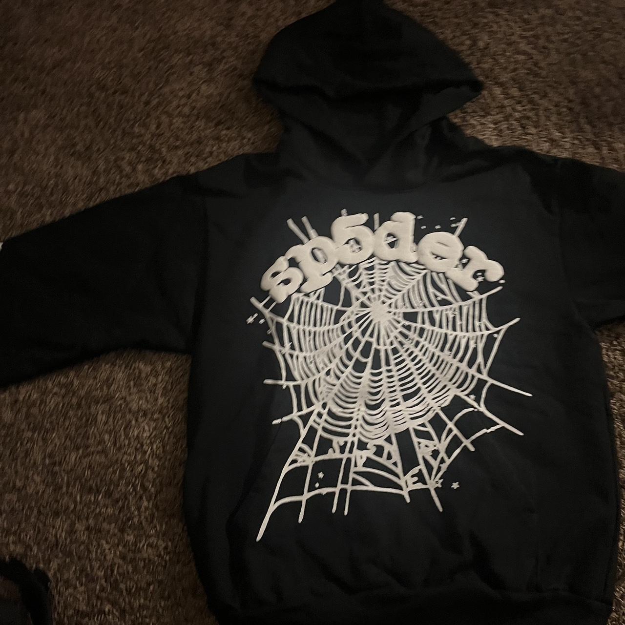 Black and white sp5der hoodie Size M Dont text me Depop