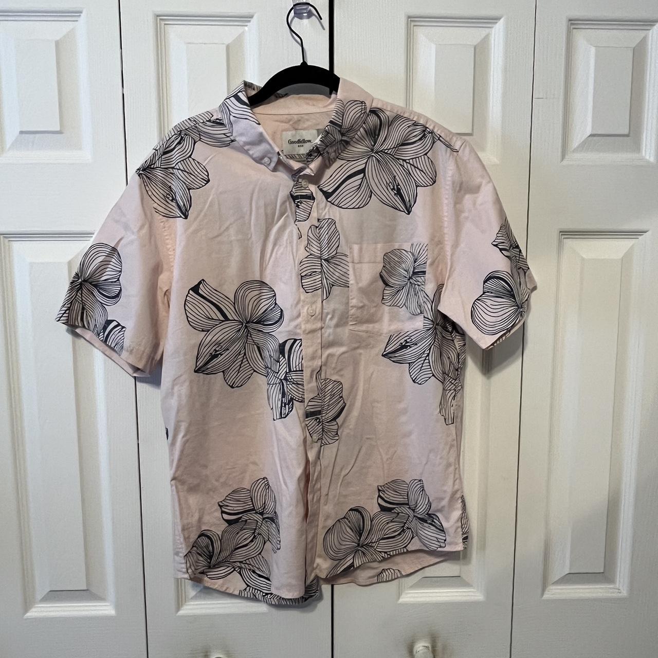 Pink Goodfellow and Co. Hawaiian Shirt with Flowers,... - Depop