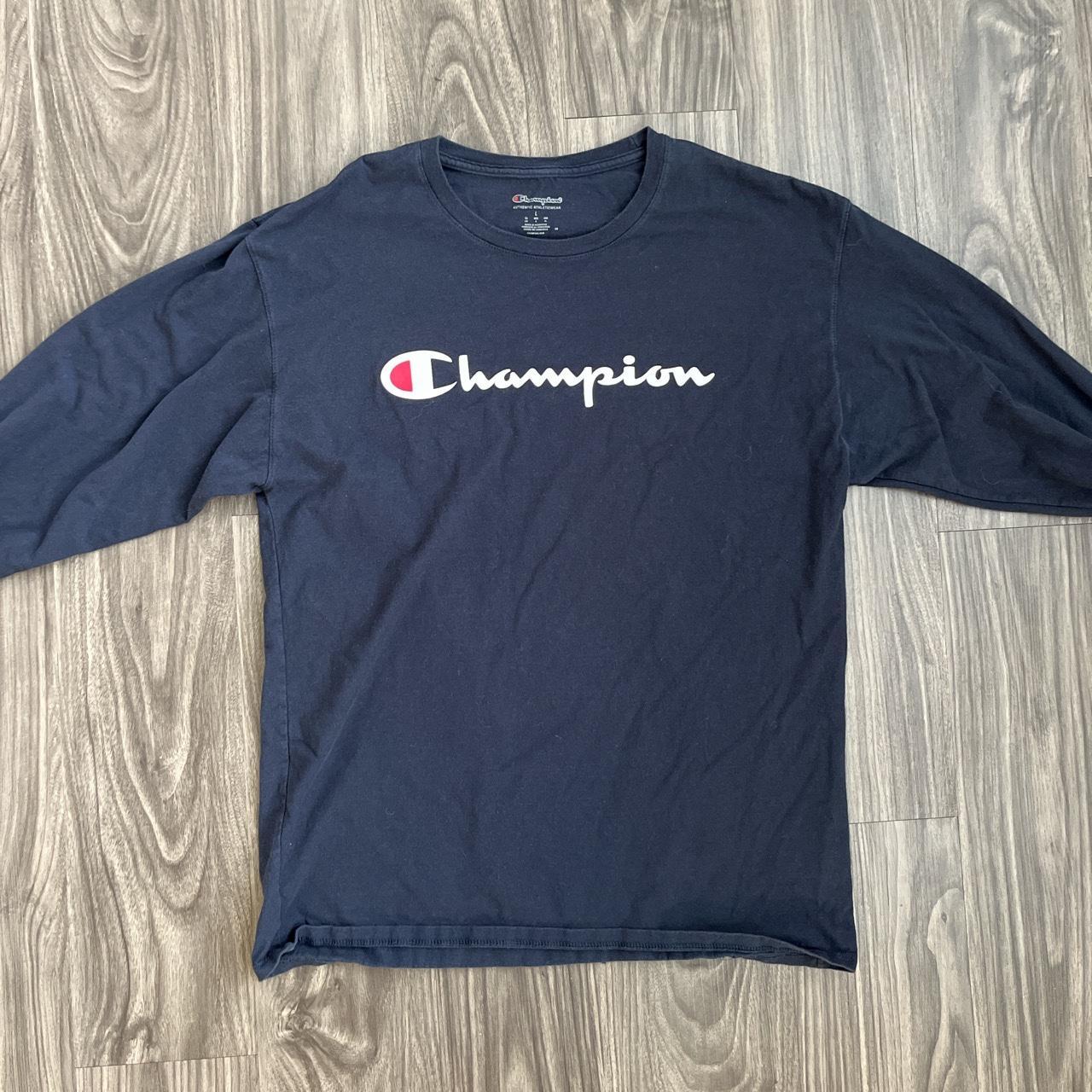 Champion navy blue long-sleeve shirt - Depop