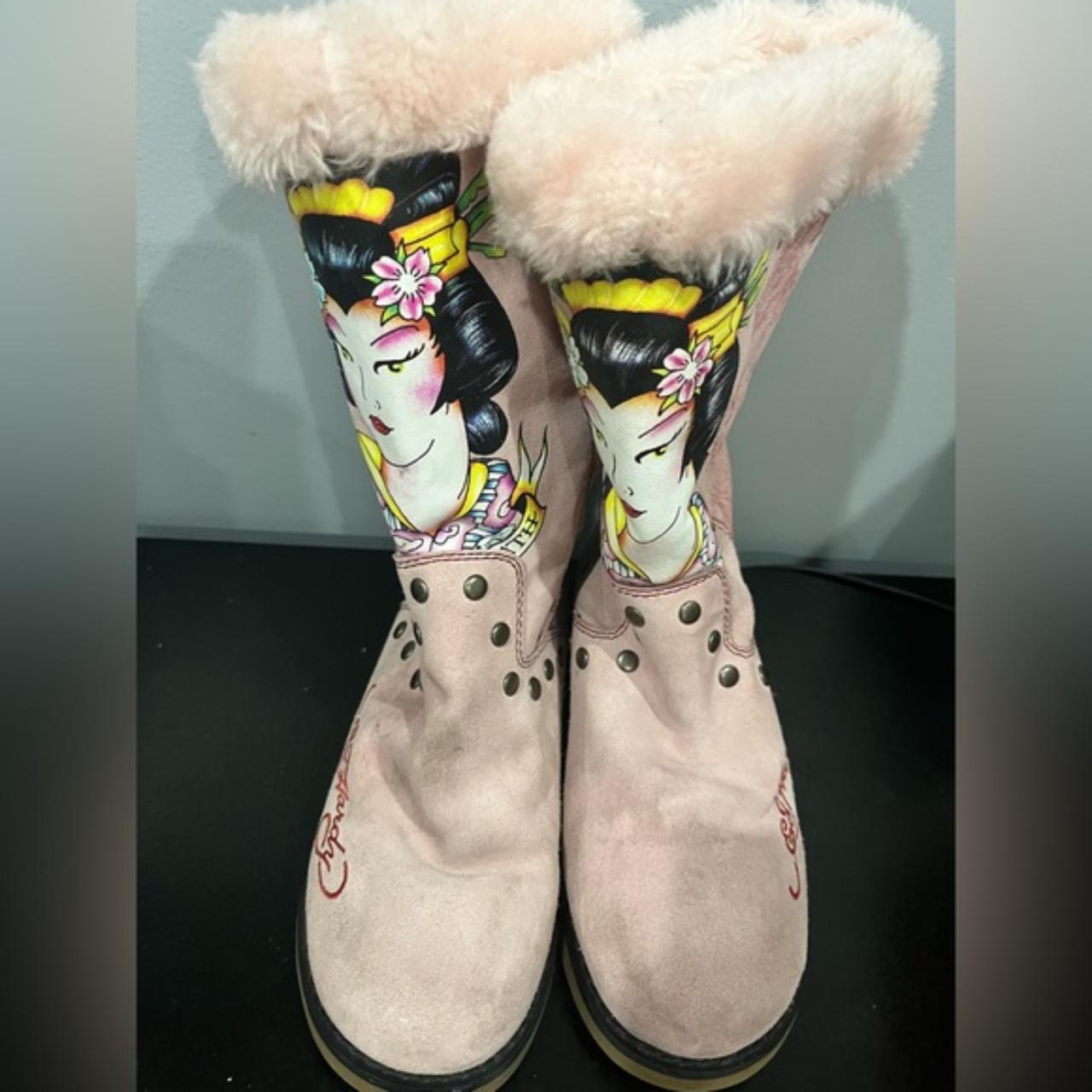 RARE Y2K Tall Suede Pink Ed Hardy kiss of death