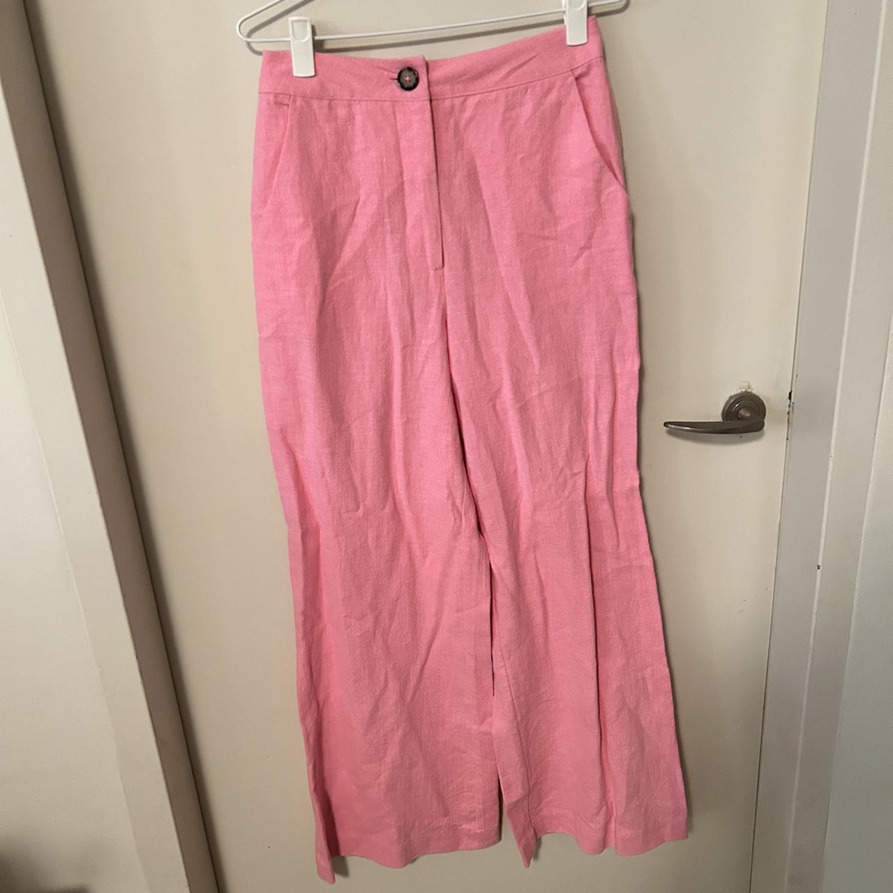 Pink high waisted linen pants - Depop