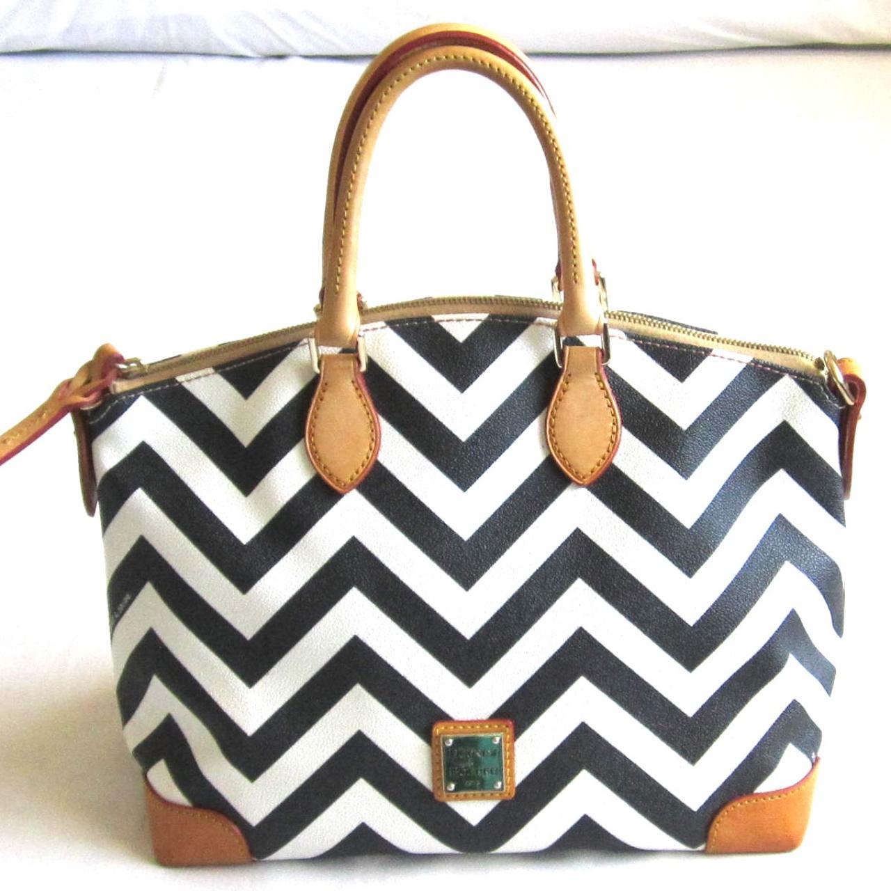 Dooney & Bourke Black Chevron Leather Doomed Satchel... - Depop