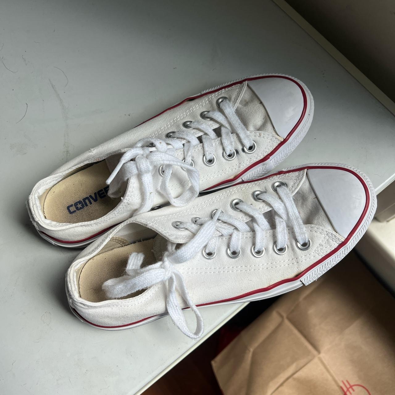 White low top converse women’s size 7. Washed and... Depop