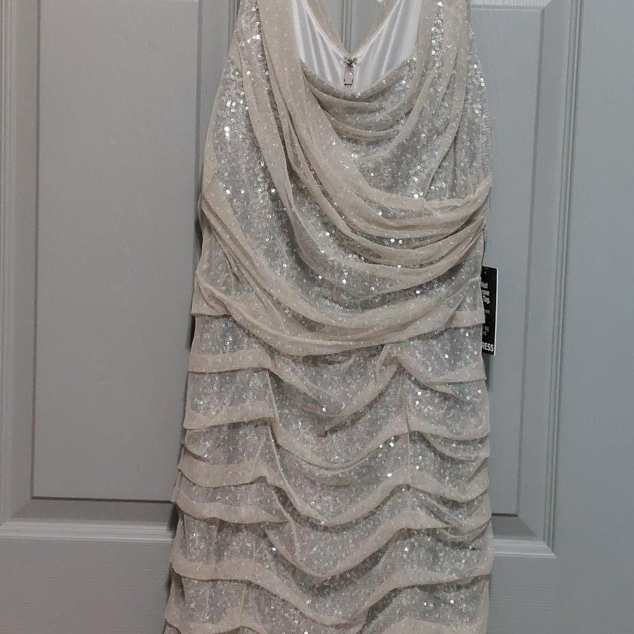 Express Silver Sequin with Mesh Overlay Dress Size