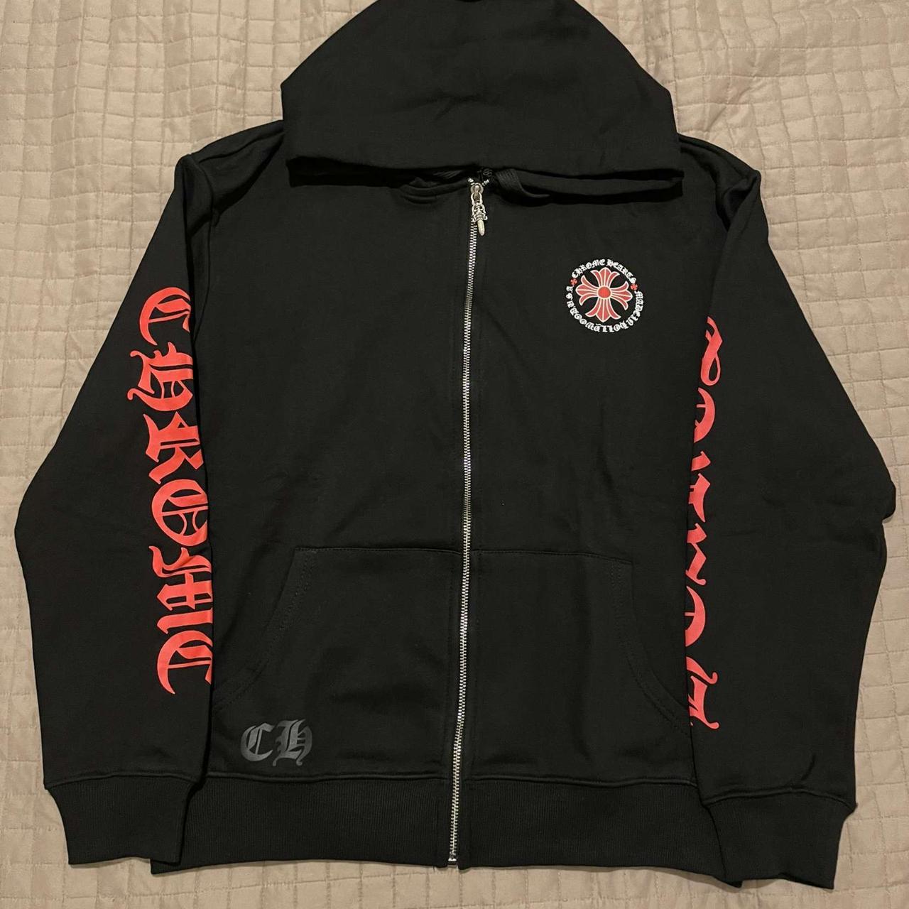 Black and red chrome hearts zip up Size M Send... - Depop