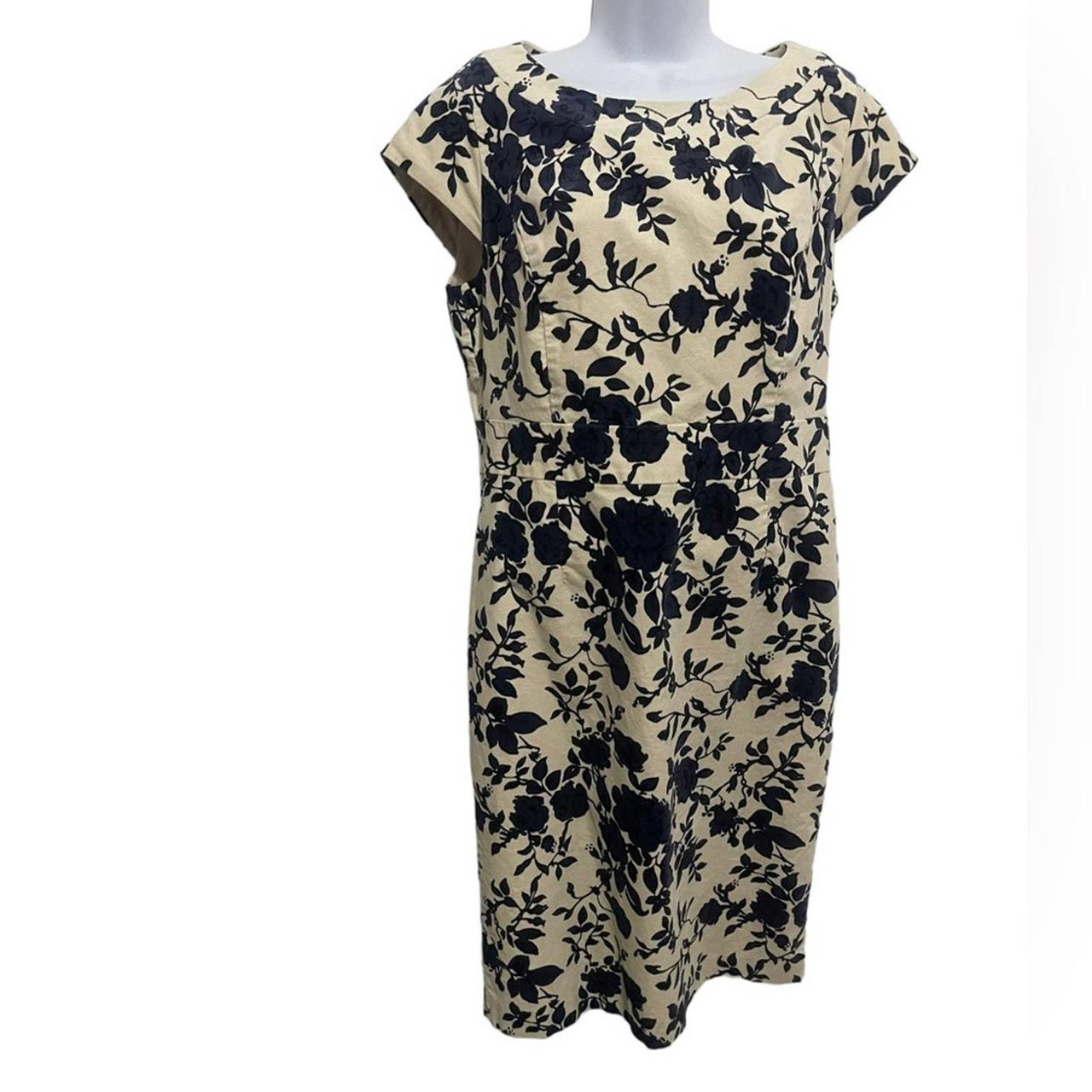 Lands End Velvet Floral Dress Cream navy Size 12 Cap. Depop