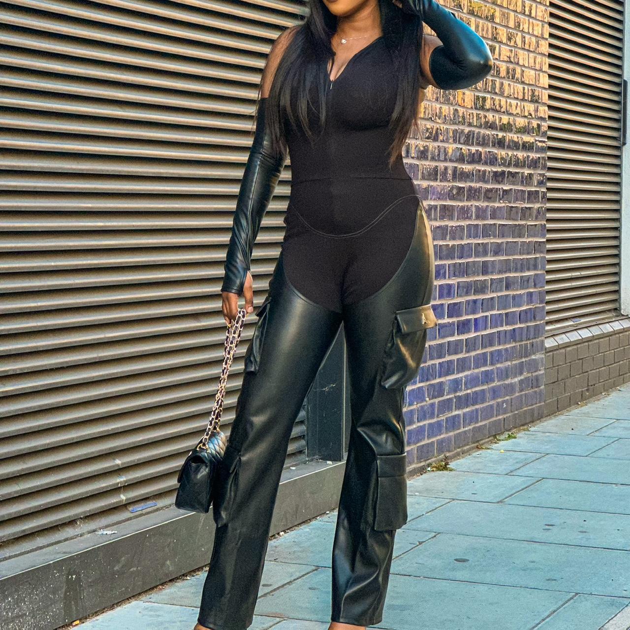 Bandage and vegan leather racer neck cargo Depop