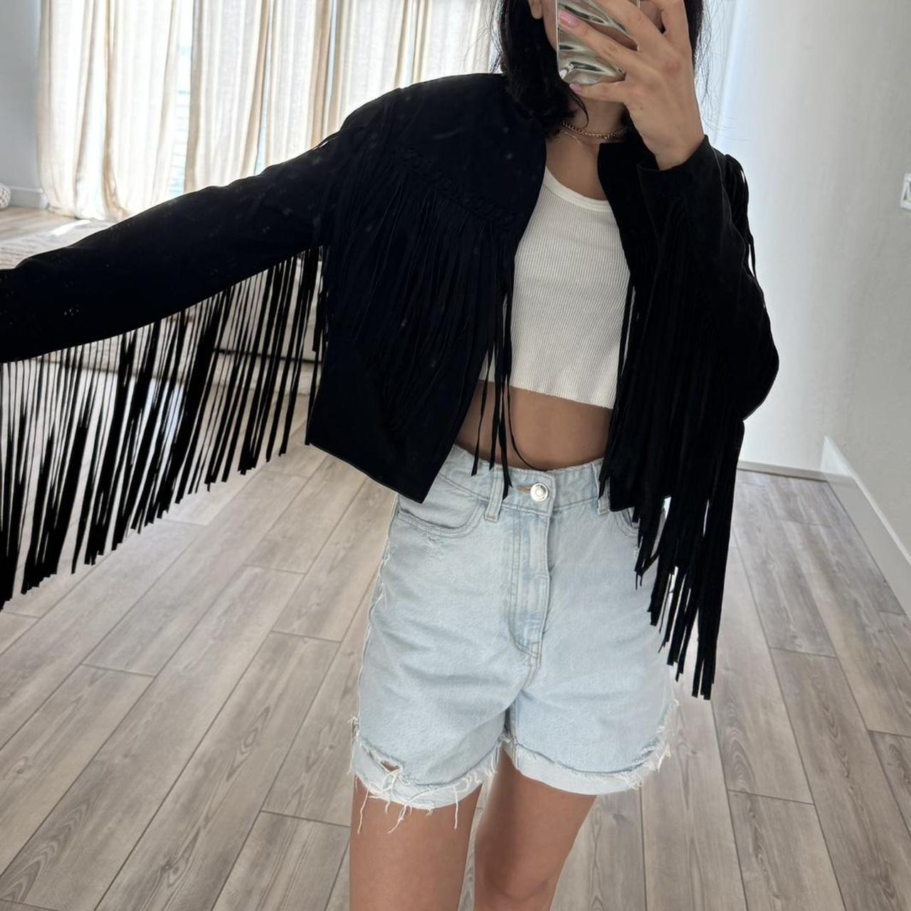 Black fringe suede like jacket perfect for a. Depop