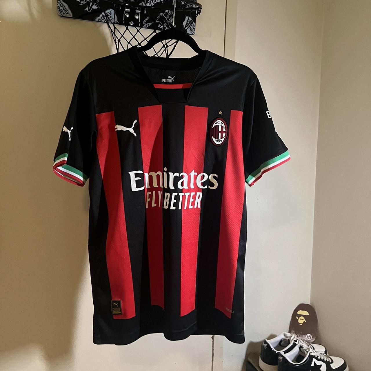 FLY EMERATES SOCCER JERSEY RED & BLACK SIZE... - Depop