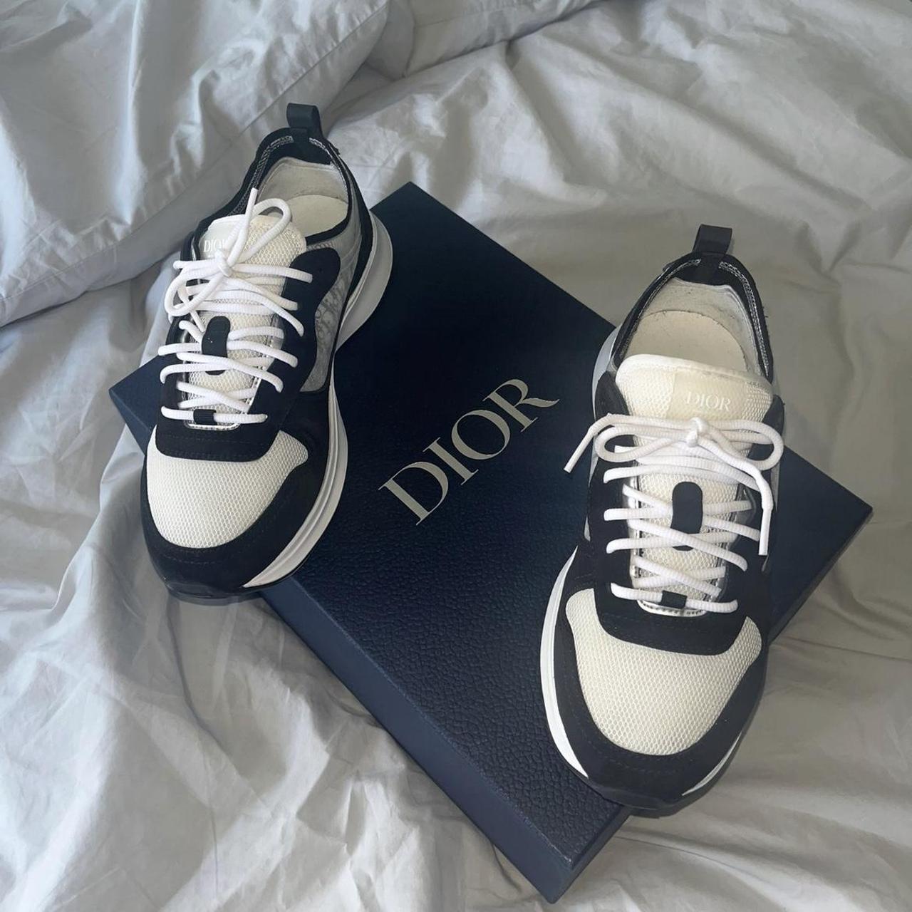 Christian Dior Men's White and Navy Trainers Depop