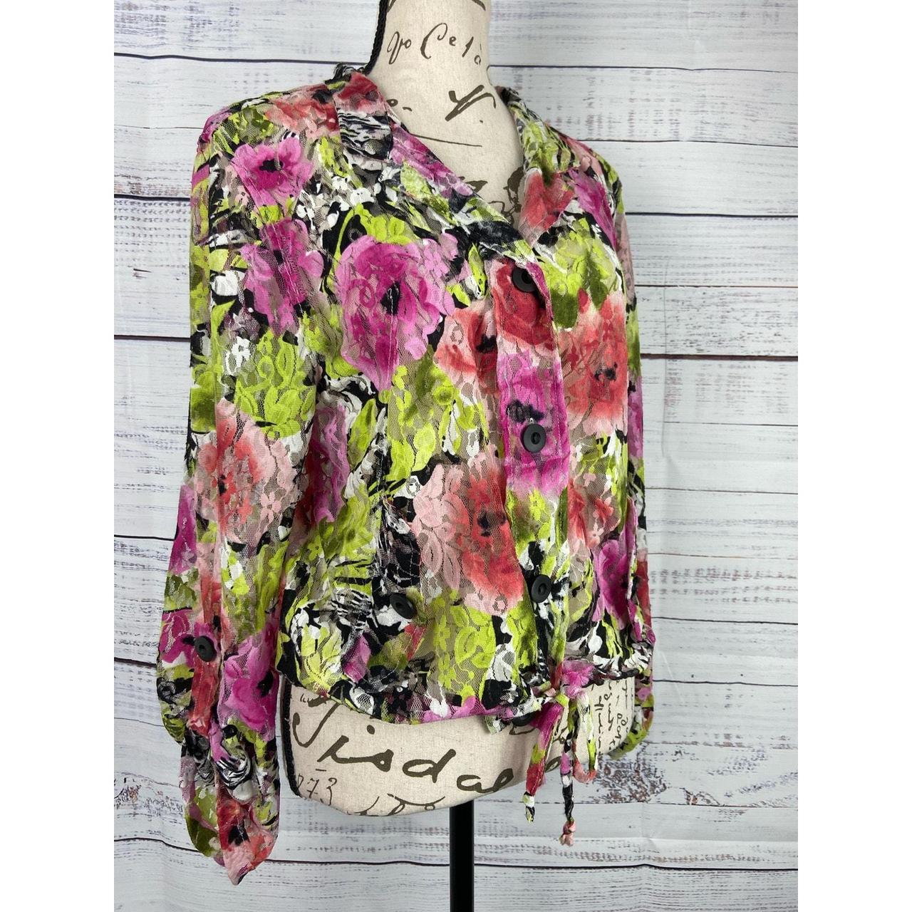 Women's Blouse - Multi - M – Linear Button Front … - image 7