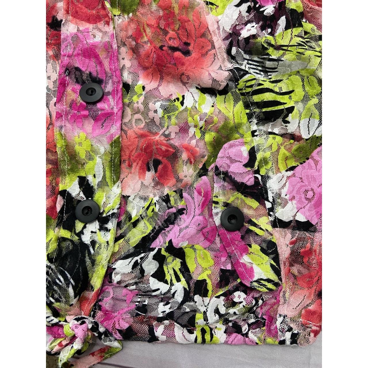 Women's Blouse - Multi - M – Linear Button Front … - image 4