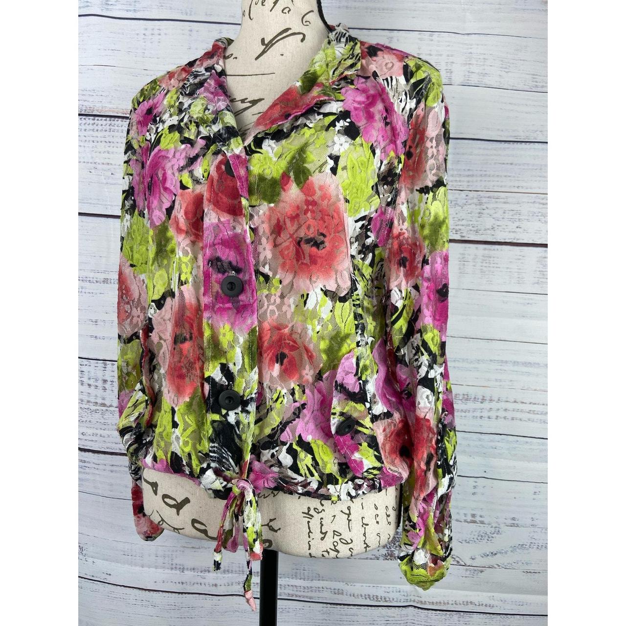 Women's Blouse - Multi - M – Linear Button Front … - image 5
