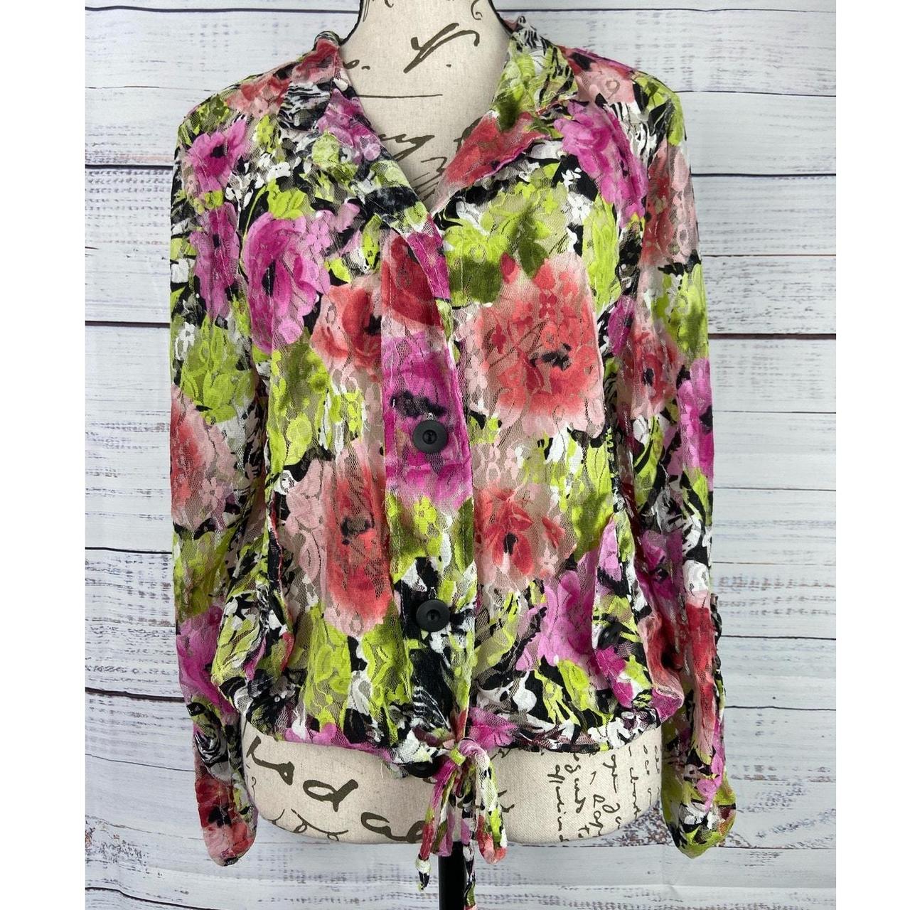 Women's Blouse - Multi - M – Linear Button Front … - image 1