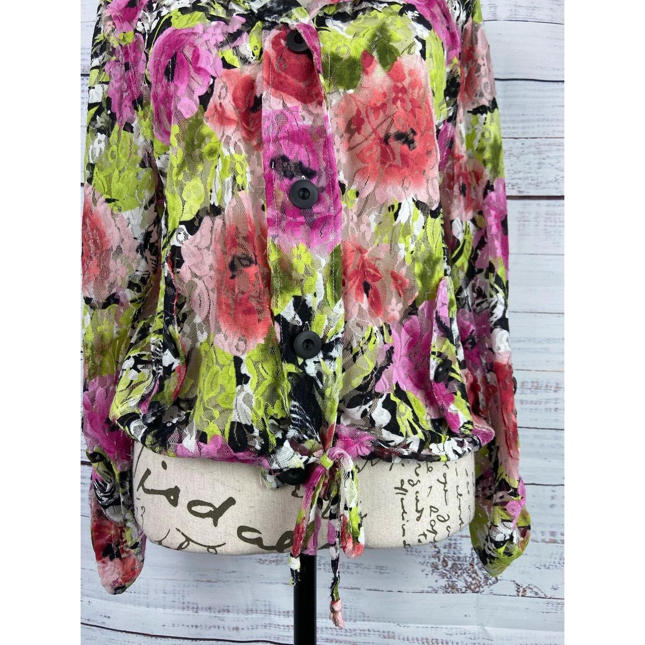 Women's Blouse - Multi - M – Linear Button Front … - image 3