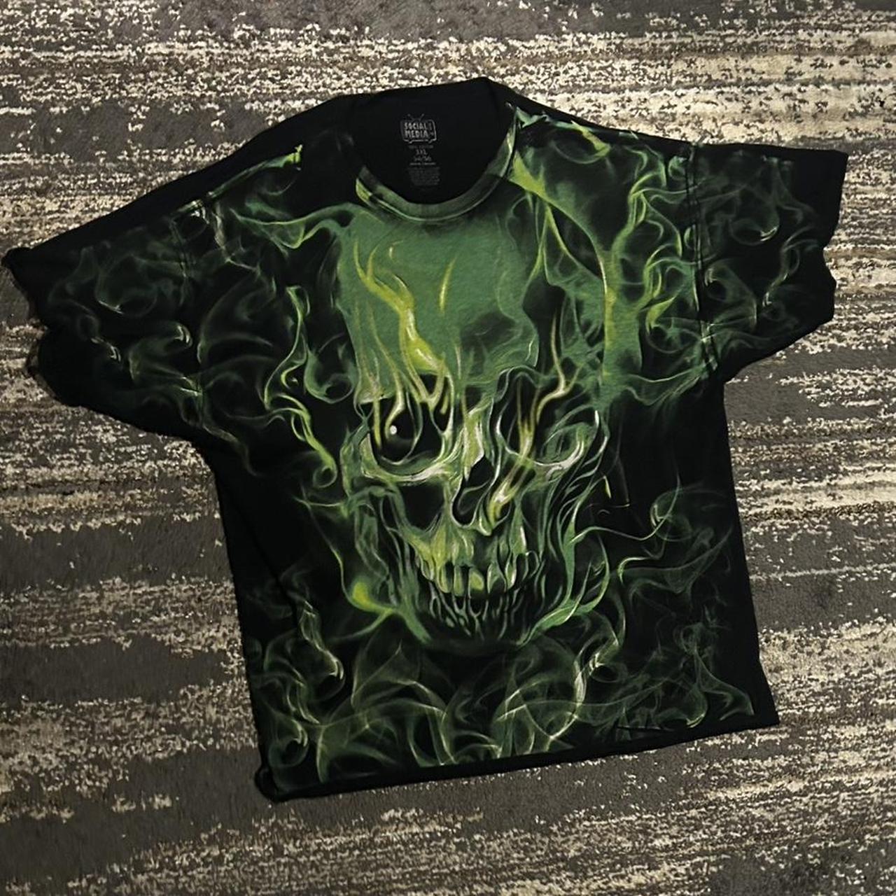 Affliction Men's T-shirt Green/Black 3XL – green skull tee 3xl