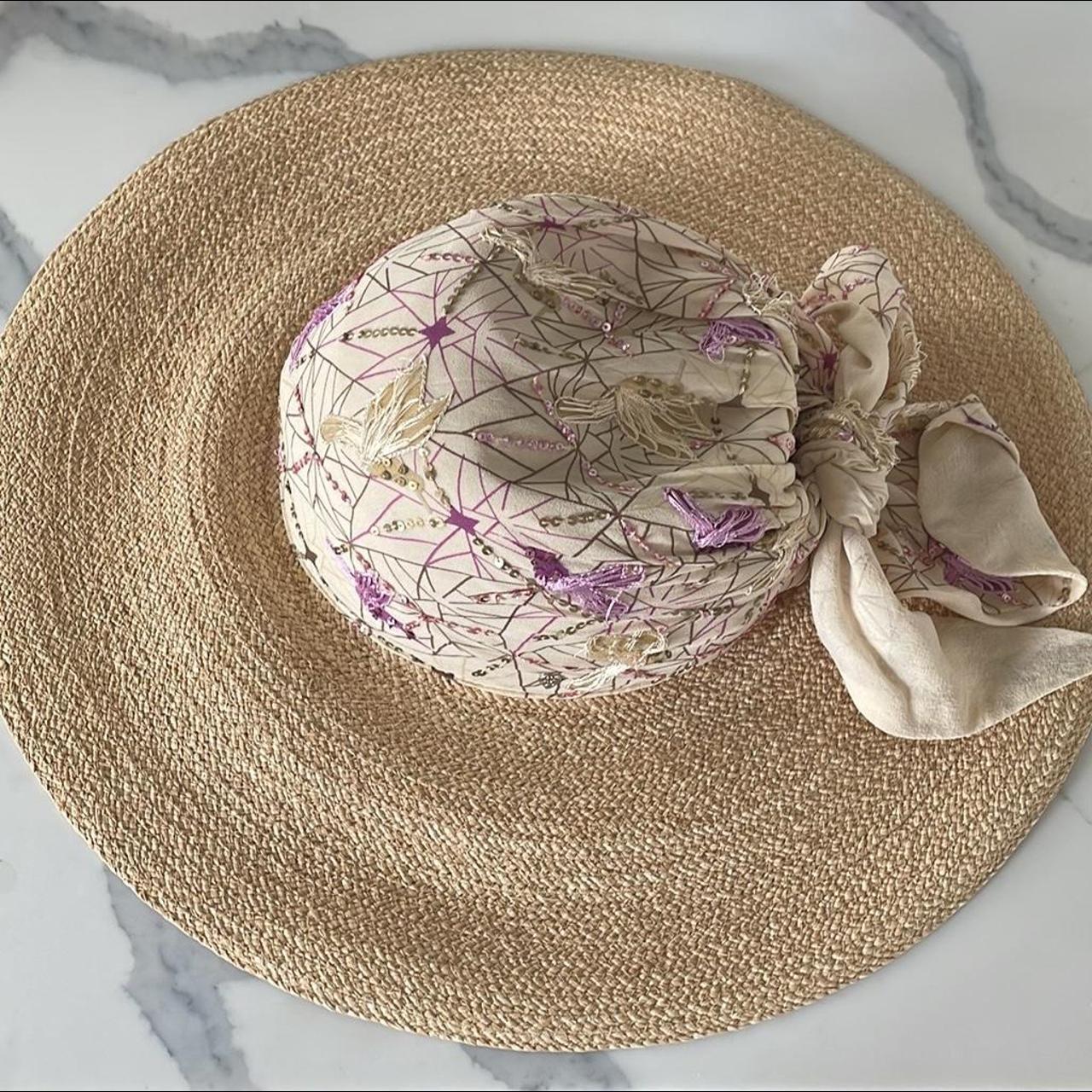 Helen Kaminski sun hat with silk embroidered scarf... - Depop