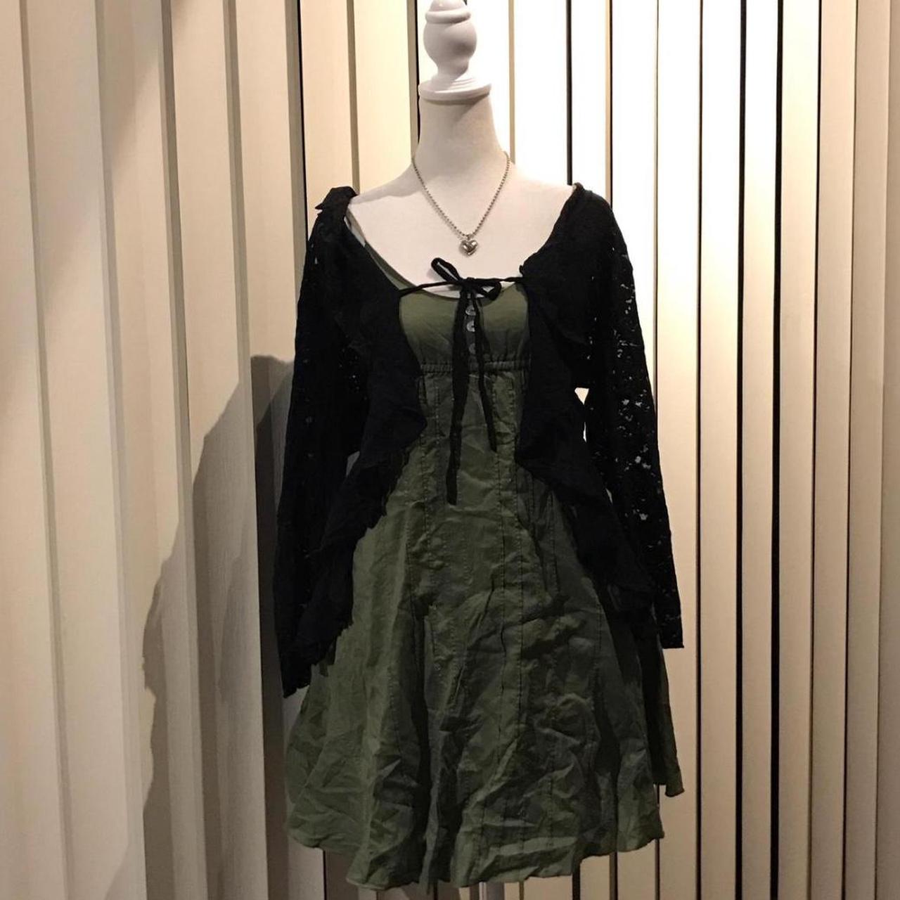 Army green baby doll dress with pockets worn once... - Depop