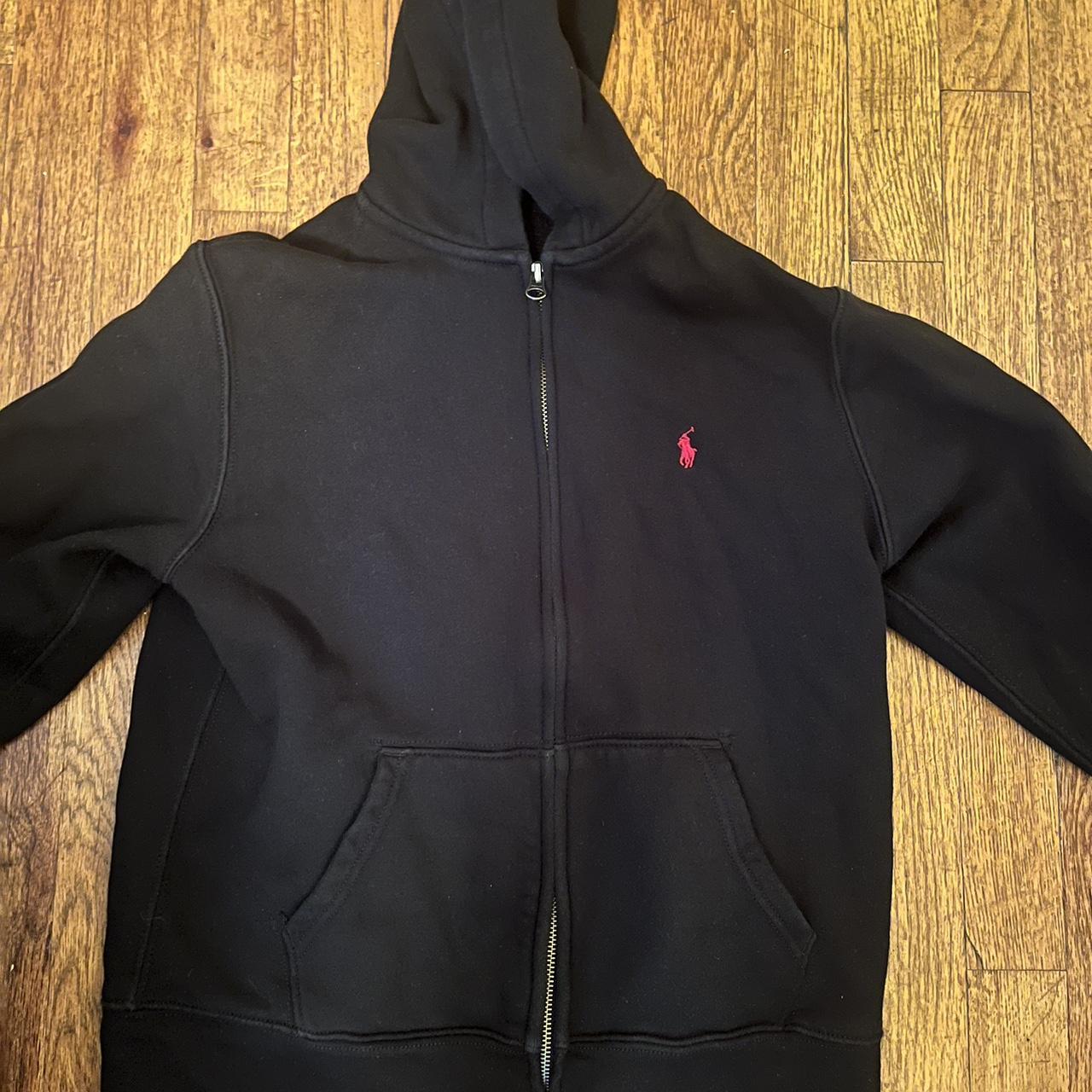 Kids Large Black Polo Zip-Up Hoodie #kidshoodie... - Depop