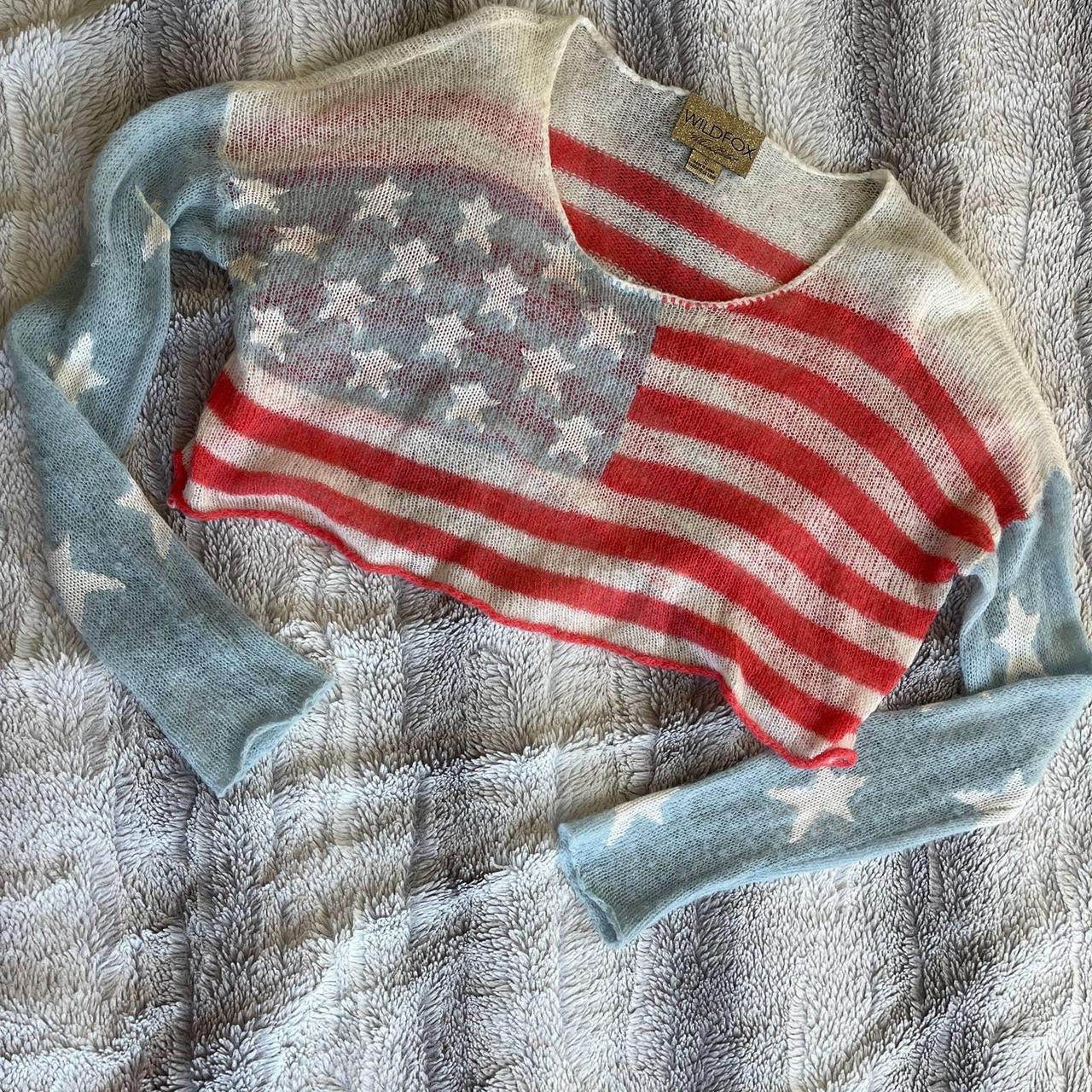 NWT Wildfox U.S good Flag Cozy Sweater Crop Top