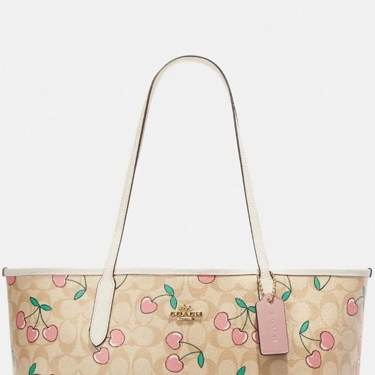 Coach CF444 City Tote In Signature Canvas With Heart Cherry Print