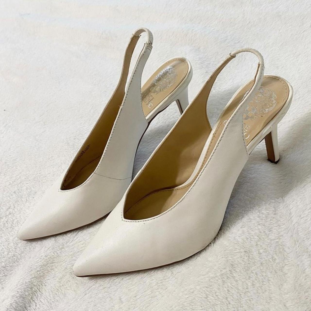 Vince Camuto white slingback heels. Some scuffing... - Depop