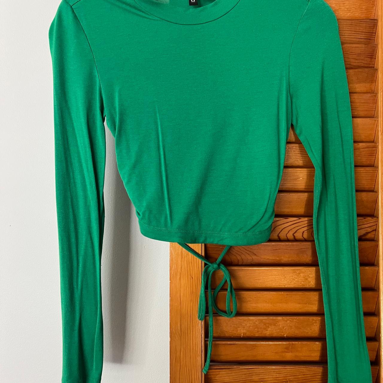 h&m green open back size small fitted shirt Depop