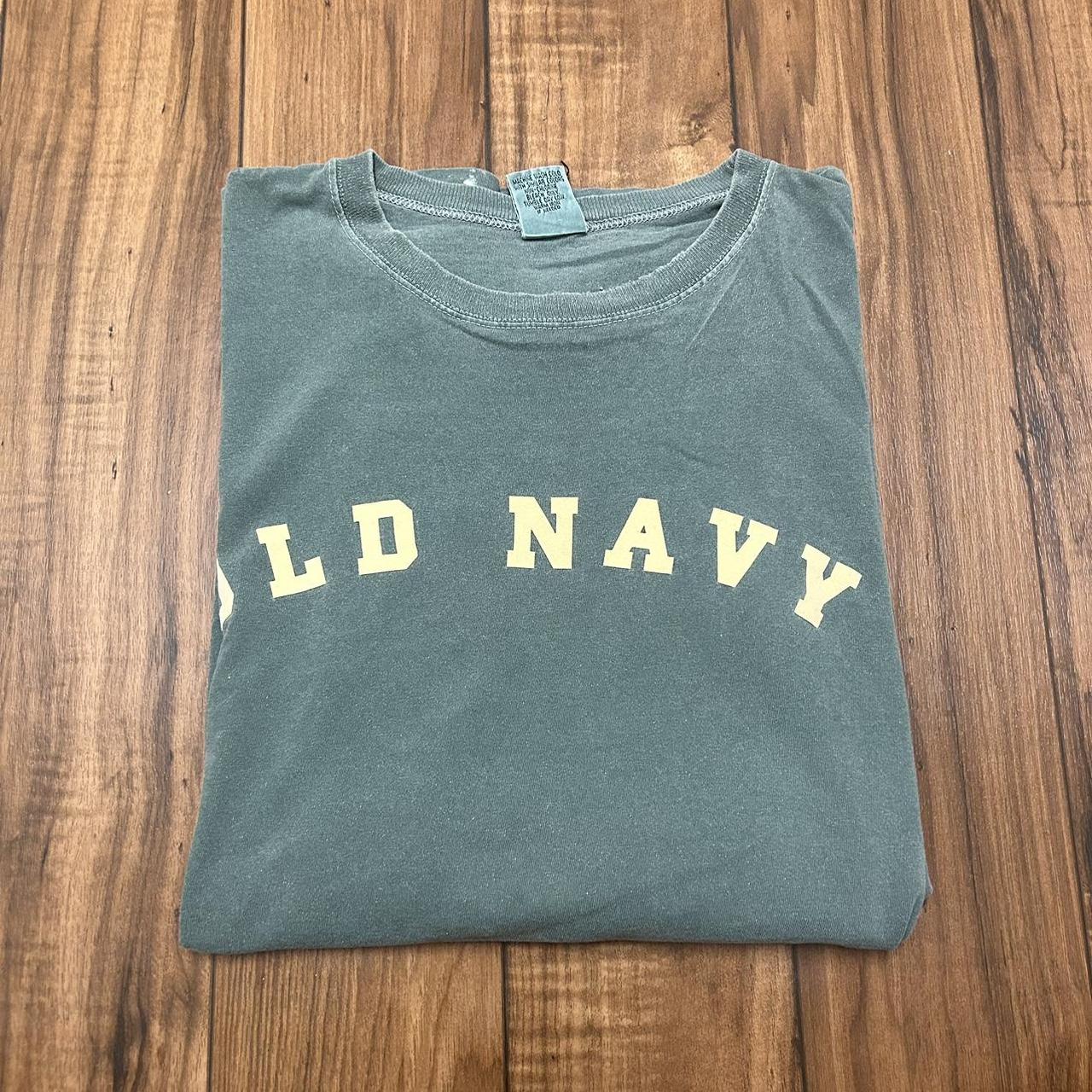 Vintage USA Made Old Navy Spellout Green Faded Tee... - Depop