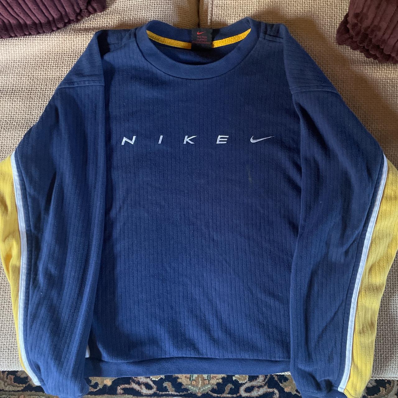 Vintage 90s nike sweater Navy with yellow... - Depop
