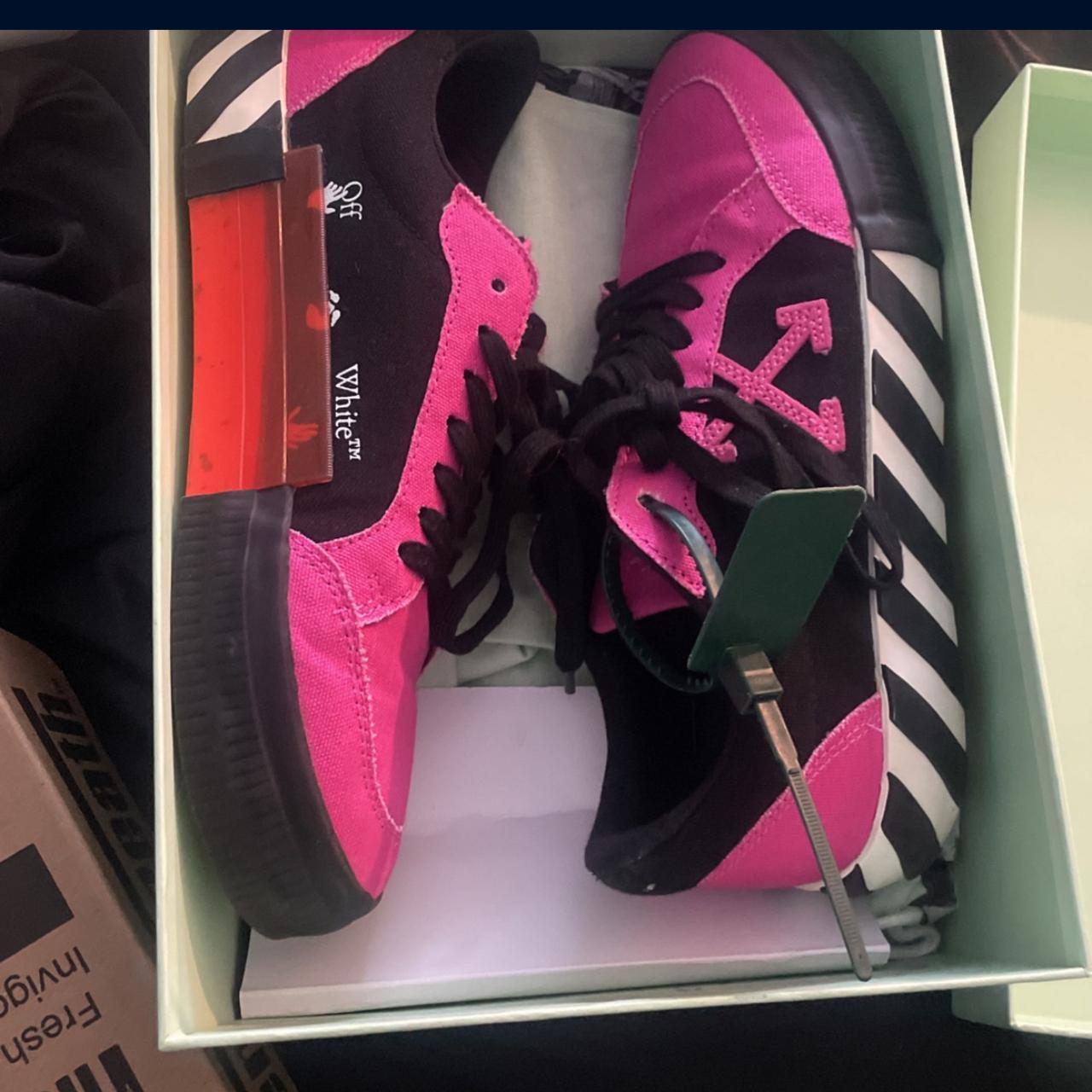 Pink and black of white canvas sneakers. Worn a... Depop