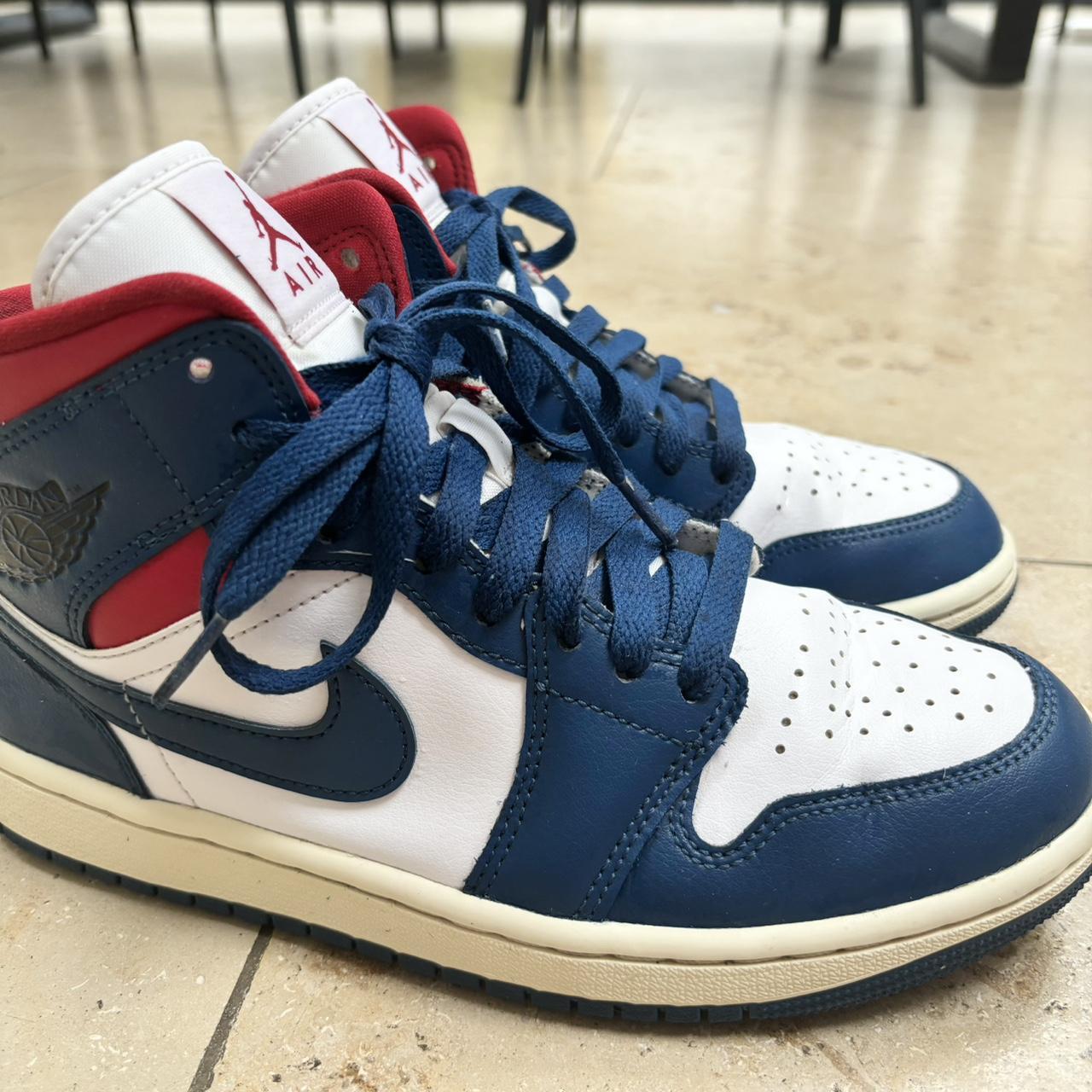 half red half blue jordans