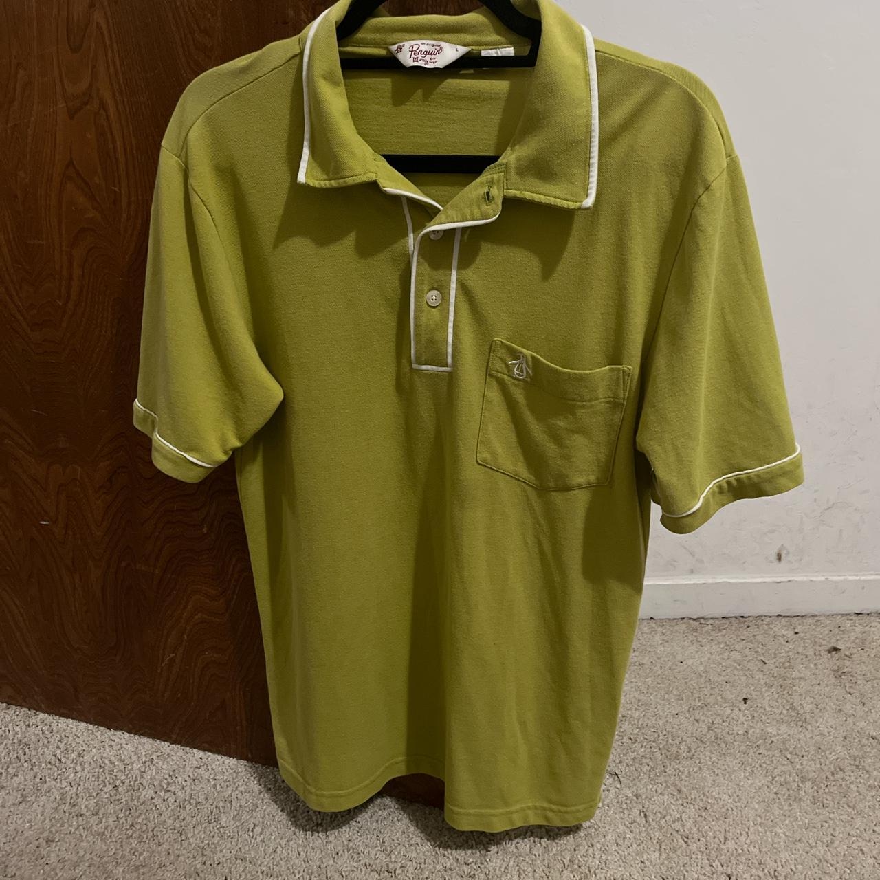 Lime Green Penguin Polo Size: L (slim fit) Like new! - Depop