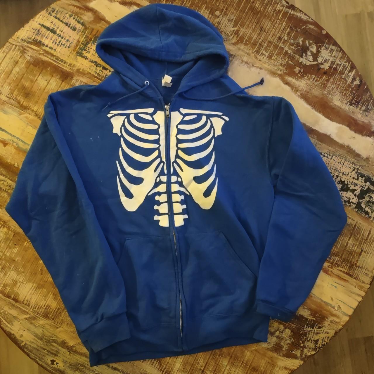 New zip-up hoodie skeleton print on front. Medium mens - Depop