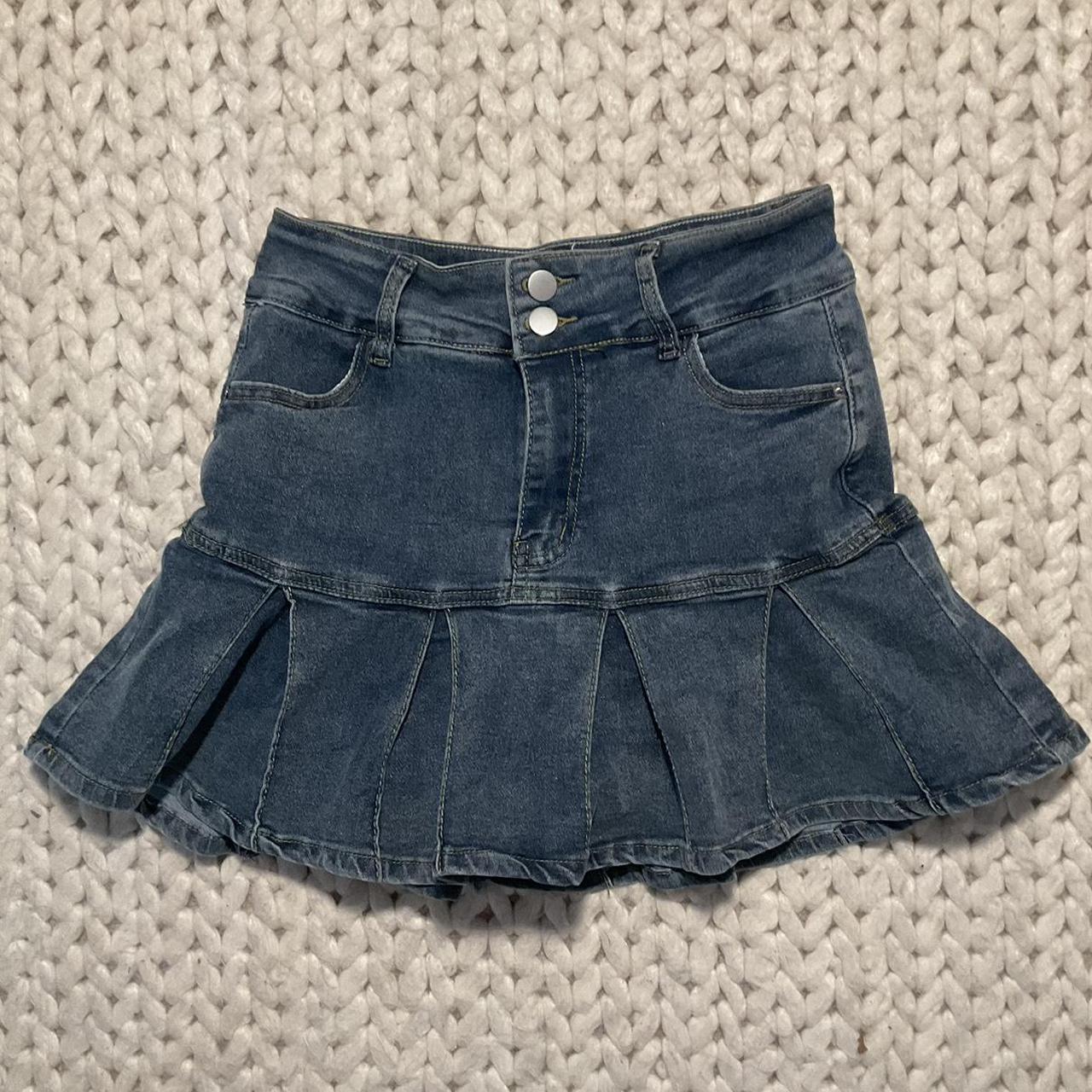 Pleated Denim Skirt ☆ - worn once - Blue Denim... - Depop