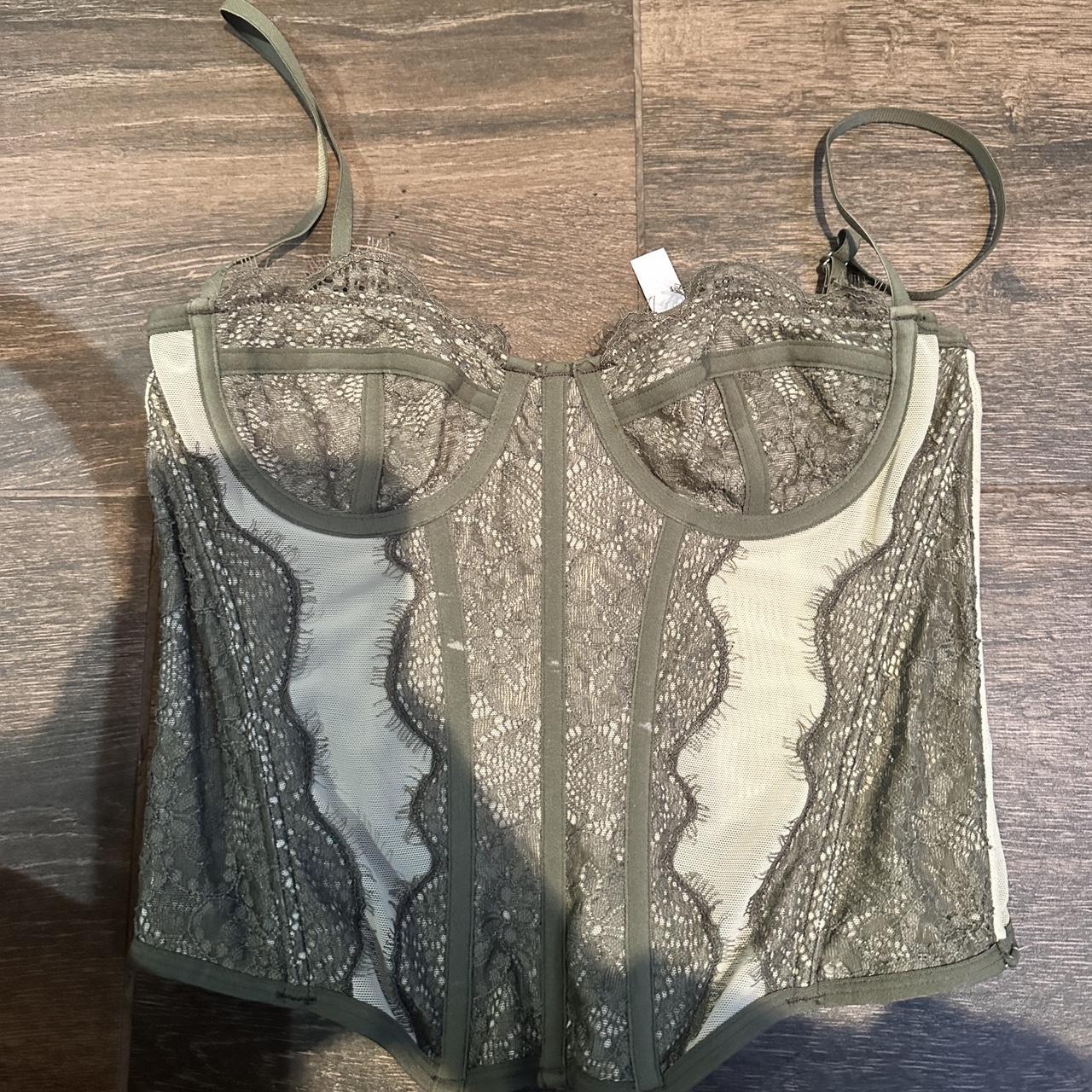 Urban outfitters sage green lace detail corset top... Depop
